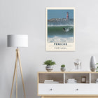 Peniche, Portugal – Halbinsel mit Supertubos-Beachbreak, Austragungsort der WSL Meo Rip Curl Pro Portugal. Kunstdruck auf Holz.