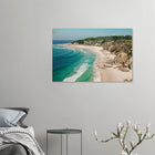 Byron Bay, Australien – Östlichster Punkt Australiens mit langen Pointbreaks und entspanntem Longboard-Flair. Kunstdruck auf Holz.