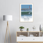 Peniche, Portugal – Halbinsel mit Supertubos-Beachbreak, Austragungsort der WSL Meo Rip Curl Pro Portugal. Poster im Holzrahmen.