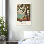 Cap Ferret, Frankreich – Atlantik-Halbinsel südwestlich von Bordeaux mit langen Beachbreaks und Dünenlandschaft. Kunstdruck auf Holz.