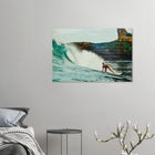 Montañita, Ecuador – Pazifik-Surferdorf an der Ruta del Sol mit rechtem Pointbreak und Backpacker-Szene. Kunstdruck auf Holz.