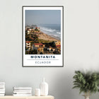 Montañita, Ecuador – Pazifik-Surferdorf an der Ruta del Sol mit rechtem Pointbreak und Backpacker-Szene. Poster im Metallrahmen.