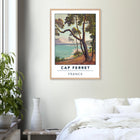 Cap Ferret, Frankreich – Atlantik-Halbinsel südwestlich von Bordeaux mit langen Beachbreaks und Dünenlandschaft. Poster im Galerie-Holzrahmen.