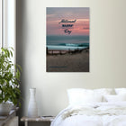 Seignosse, Frankreich – Dünenstrand in den Landes mit hohlen Beachbreaks und ausgeprägter Herbstsaison. Kunstdruck auf Holz.
