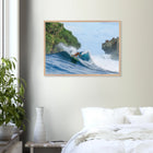 Siargao, Philippinen – Tropische Insel mit rechtem Reefbreak Cloud 9, Austragungsort der Siargao Cup. Poster im Galerie-Holzrahmen.