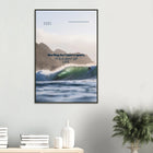 Punta de Lobos, Chile – Linker Pointbreak bei Pichilemu mit charakteristischen Felsnadeln Los Morros. Poster im Metallrahmen.