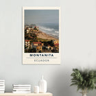 Montañita, Ecuador – Pazifik-Surferdorf an der Ruta del Sol mit rechtem Pointbreak und Backpacker-Szene. Kunstdruck auf Holz.