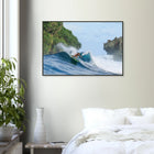 Siargao, Philippinen – Tropische Insel mit rechtem Reefbreak Cloud 9, Austragungsort der Siargao Cup. Poster im Metallrahmen.