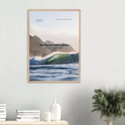 Punta de Lobos, Chile – Linker Pointbreak bei Pichilemu mit charakteristischen Felsnadeln Los Morros. Poster im Galerie-Holzrahmen.