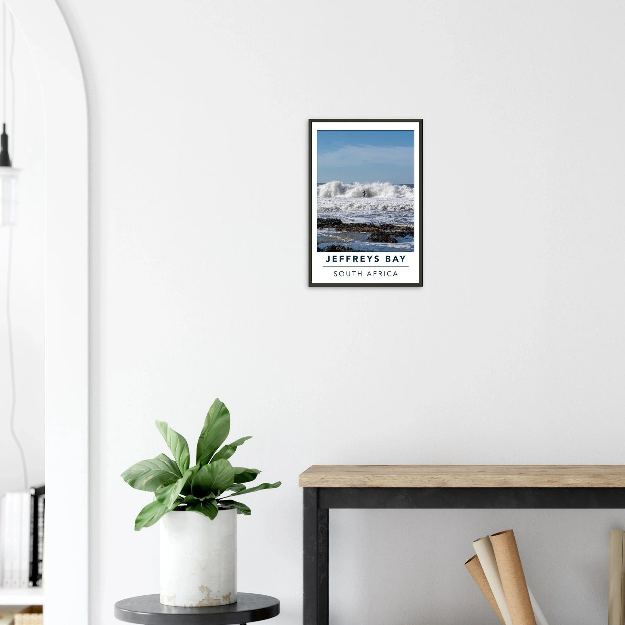 Jeffreys Bay, Südafrika – Supertubes-Pointbreak am Indischen Ozean, Austragungsort der WSL Corona Open J-Bay. Poster im Metallrahmen.