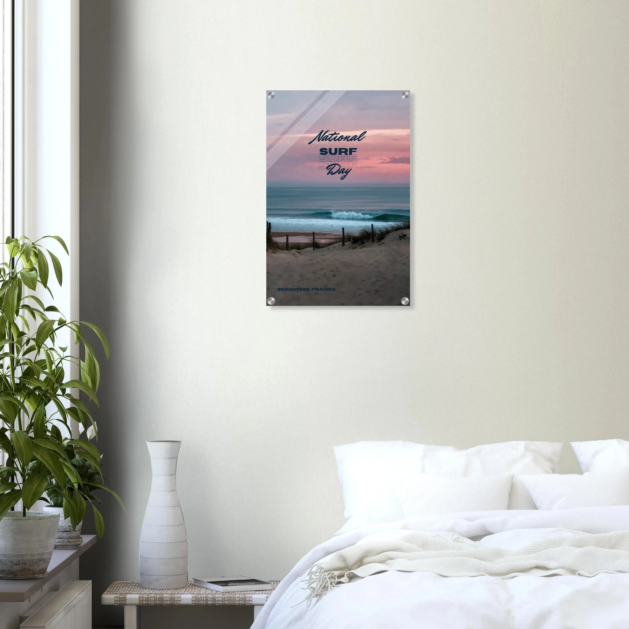 Seignosse, Frankreich – Dünenstrand in den Landes mit hohlen Beachbreaks und ausgeprägter Herbstsaison. Kunstdruck auf Acrylglas.