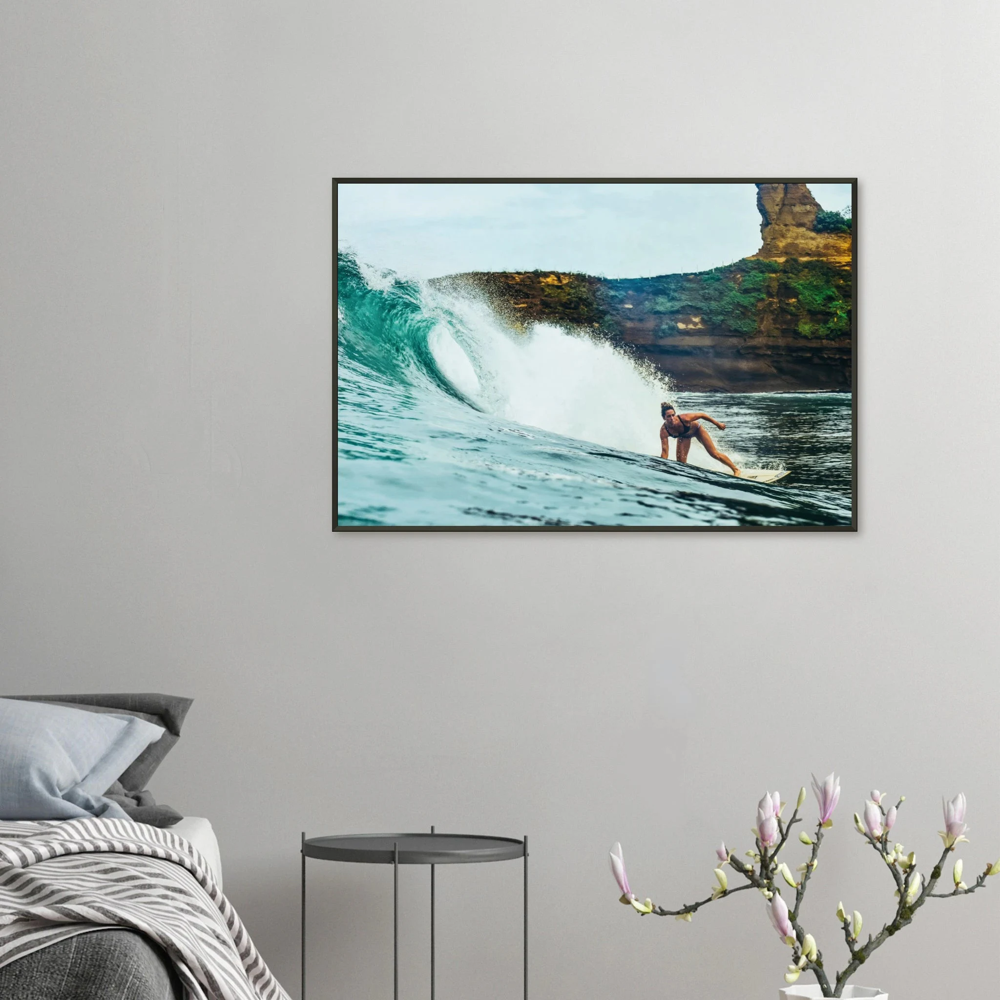 Montañita, Ecuador – Pazifik-Surferdorf an der Ruta del Sol mit rechtem Pointbreak und Backpacker-Szene. Poster im Metallrahmen.