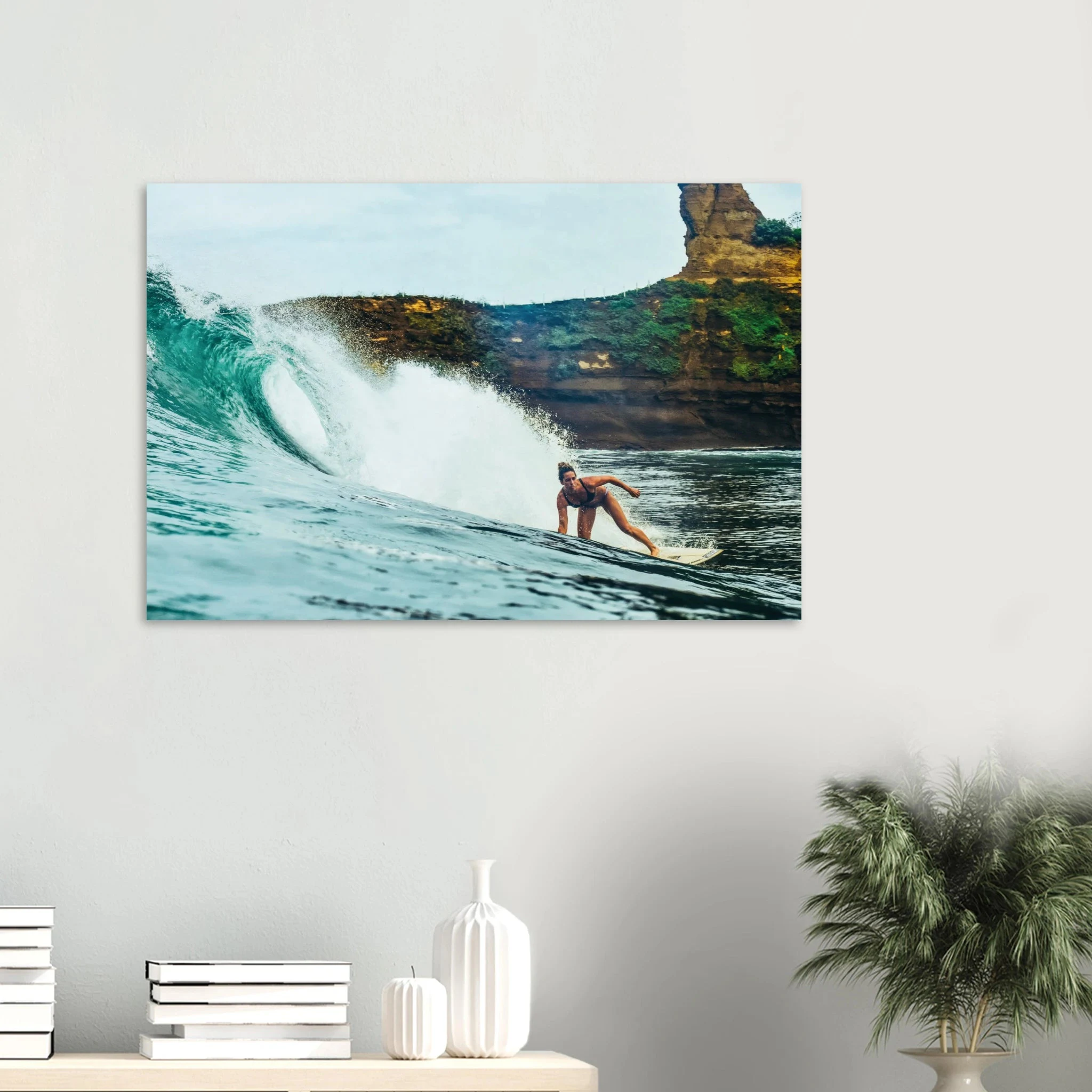 Montañita, Ecuador – Pazifik-Surferdorf an der Ruta del Sol mit rechtem Pointbreak und Backpacker-Szene. Kunstdruck auf Alu-Dibond.