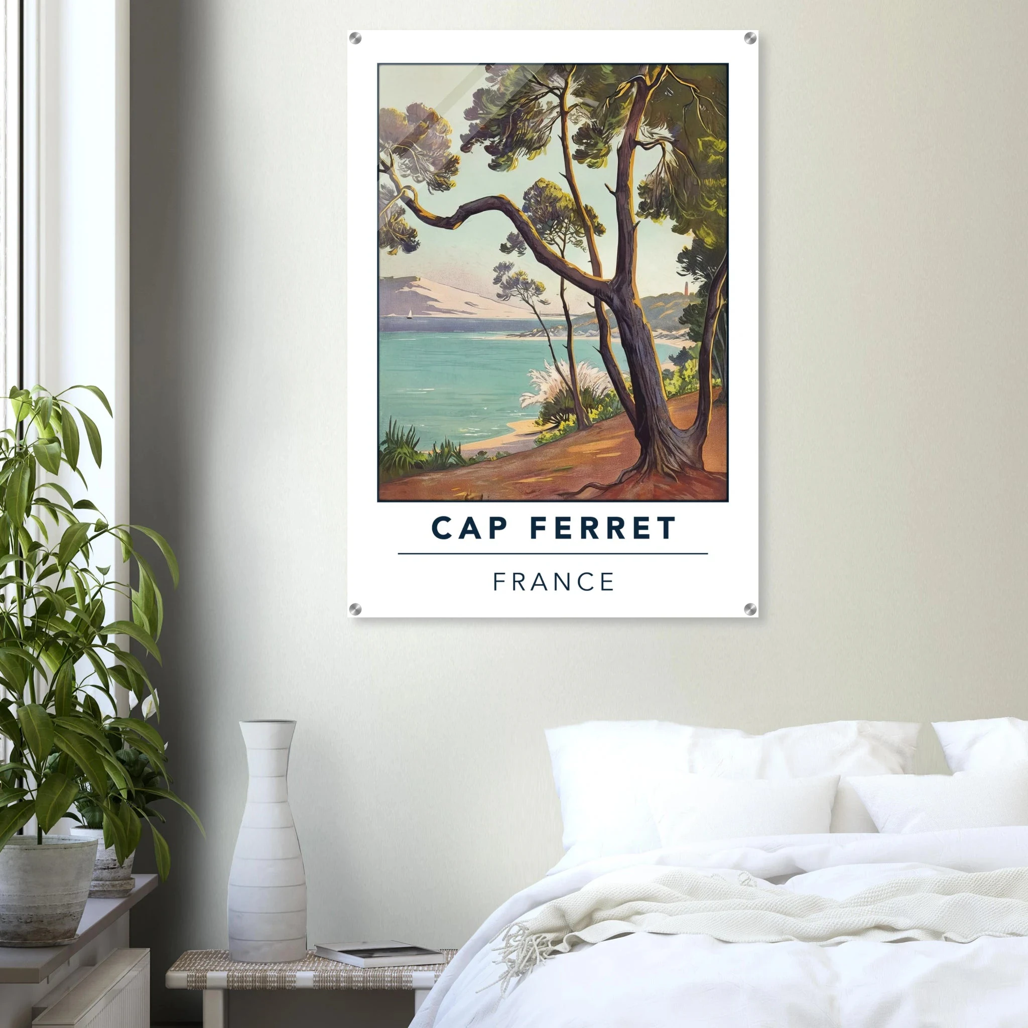 Cap Ferret, Frankreich – Atlantik-Halbinsel südwestlich von Bordeaux mit langen Beachbreaks und Dünenlandschaft. Kunstdruck auf Acrylglas.