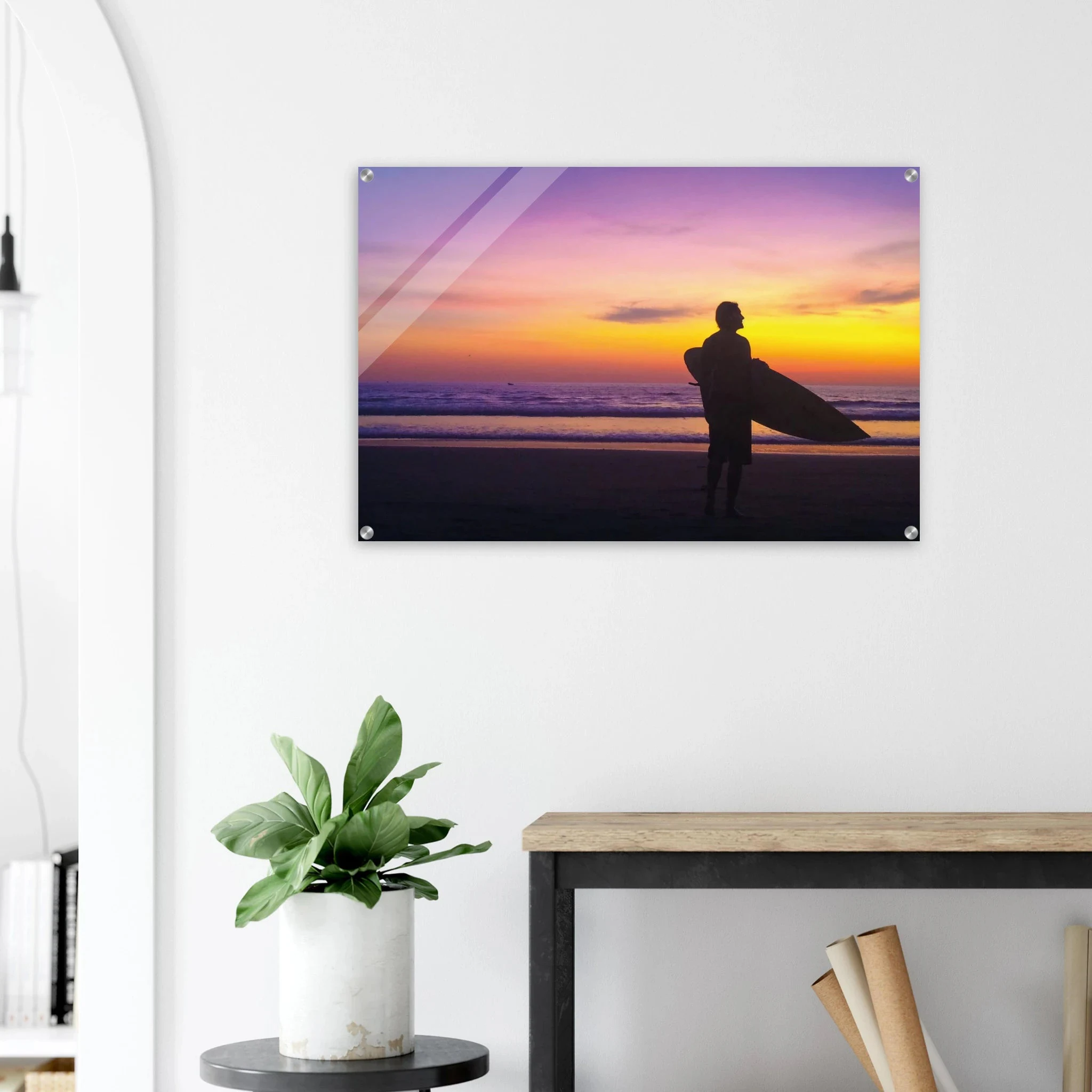 Montañita, Ecuador – Pazifik-Surferdorf an der Ruta del Sol mit rechtem Pointbreak und Backpacker-Szene. Kunstdruck auf Acrylglas.