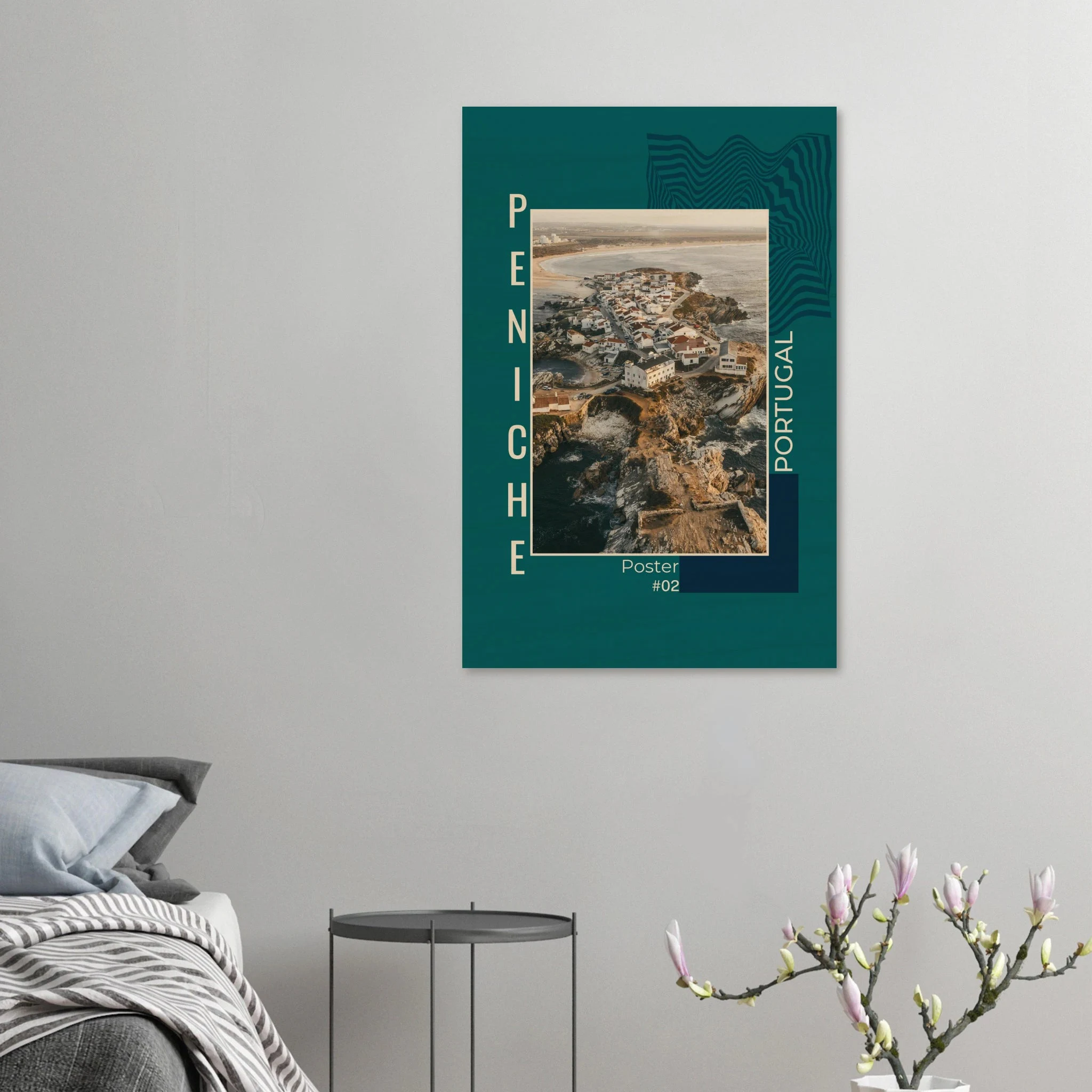 Peniche, Portugal – Halbinsel mit Supertubos-Beachbreak, Austragungsort der WSL Meo Rip Curl Pro Portugal. Kunstdruck auf Holz.