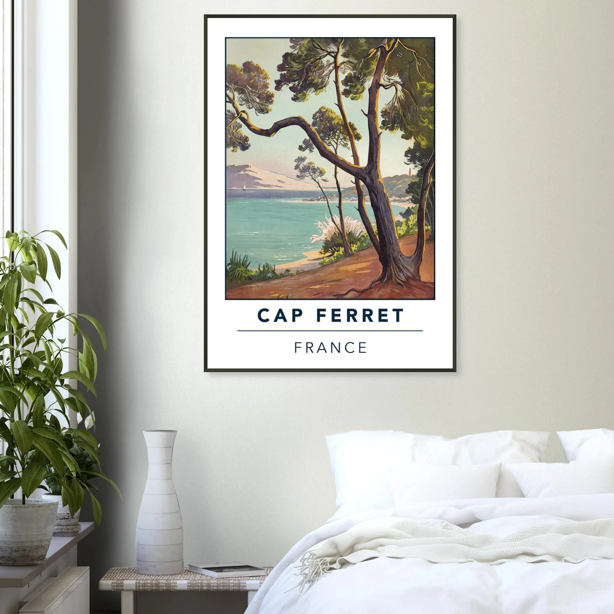 Cap Ferret, Frankreich – Atlantik-Halbinsel südwestlich von Bordeaux mit langen Beachbreaks und Dünenlandschaft. Poster im Metallrahmen.