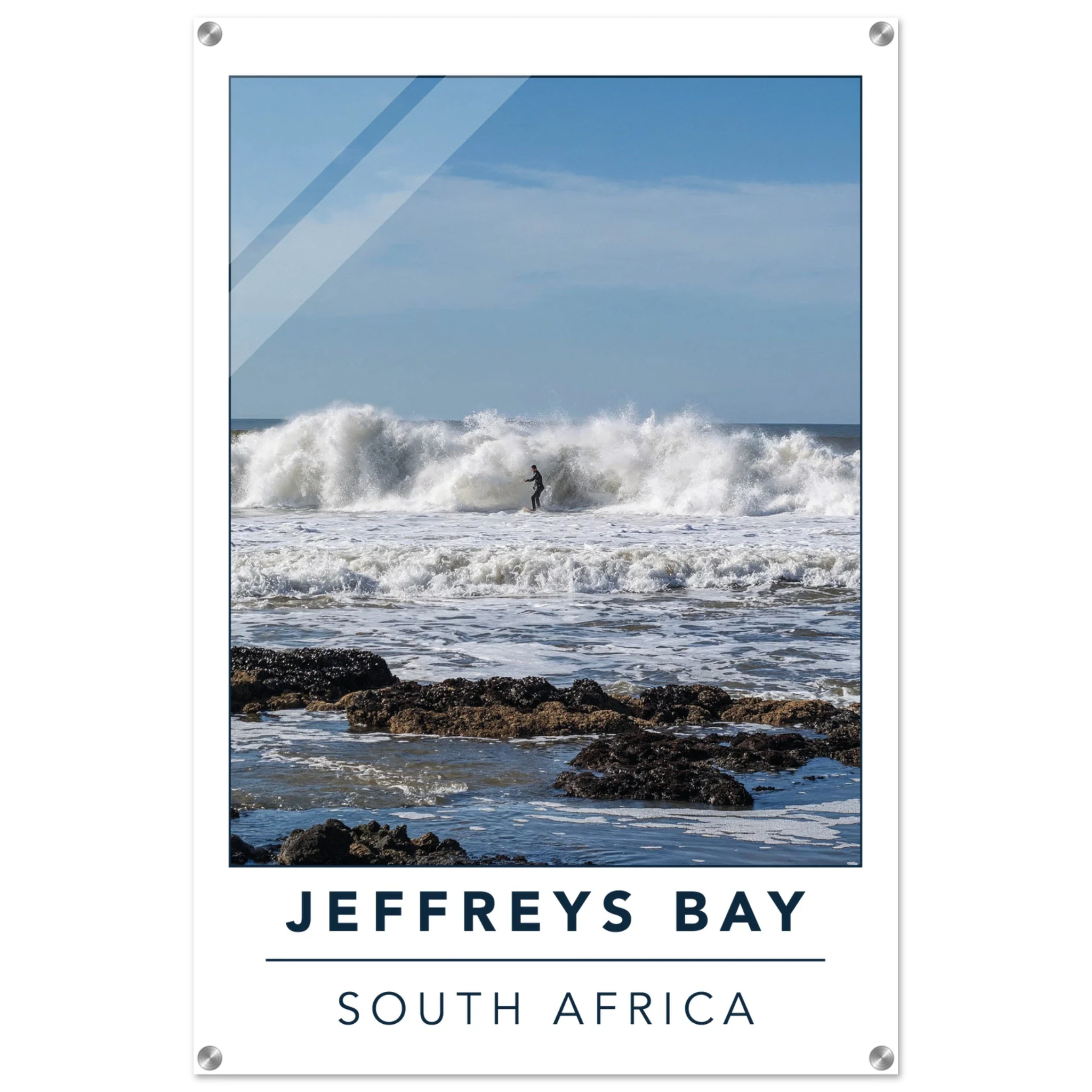 Jeffreys Bay, Südafrika – Supertubes-Pointbreak am Indischen Ozean, Austragungsort der WSL Corona Open J-Bay. Kunstdruck auf Acrylglas.