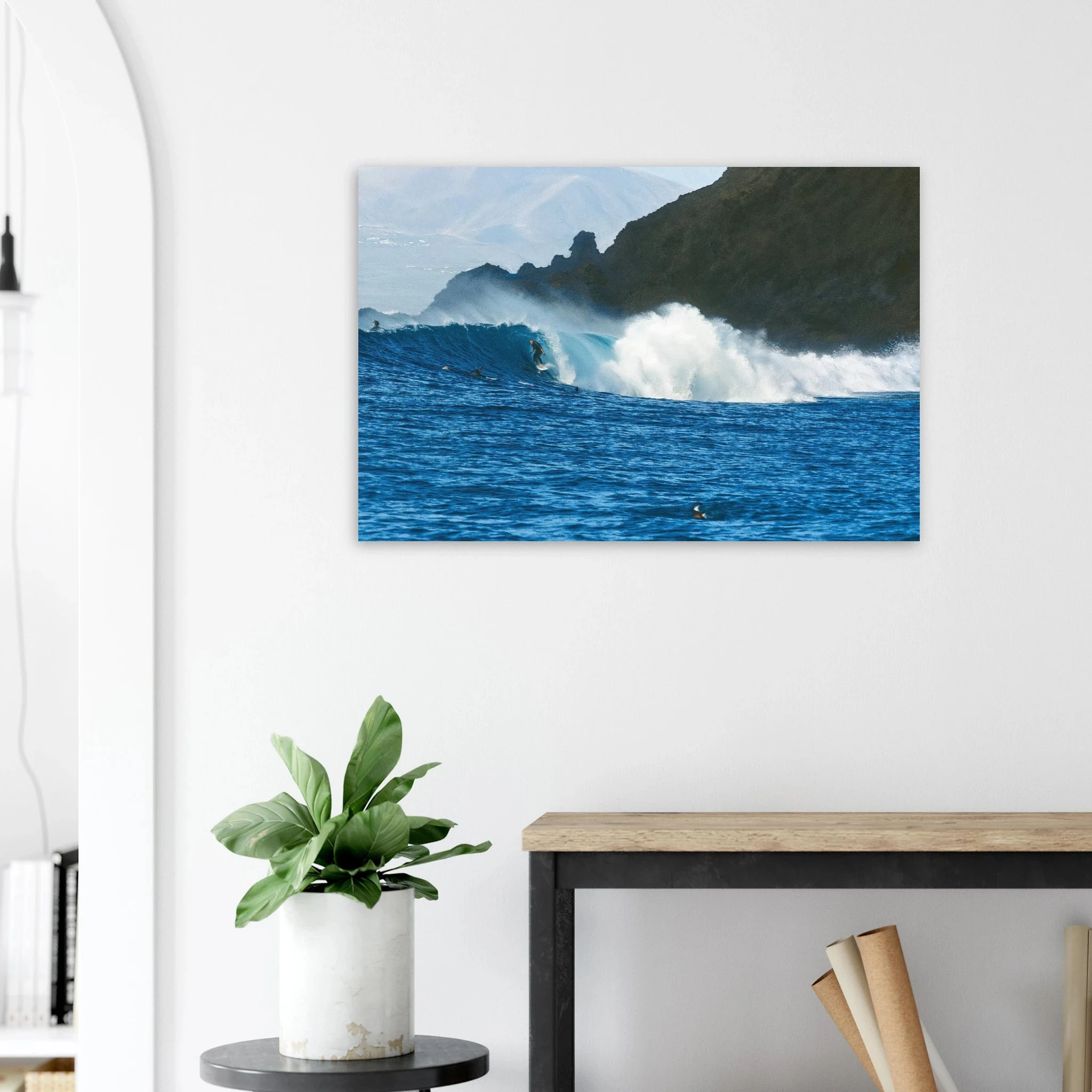 Fuerteventura, Spanien – Kanareninsel mit Vulkangestein-Reefbreaks im Norden und ganzjährig konstantem Atlantik-Swell. Kunstdruck auf Alu-Dibond.