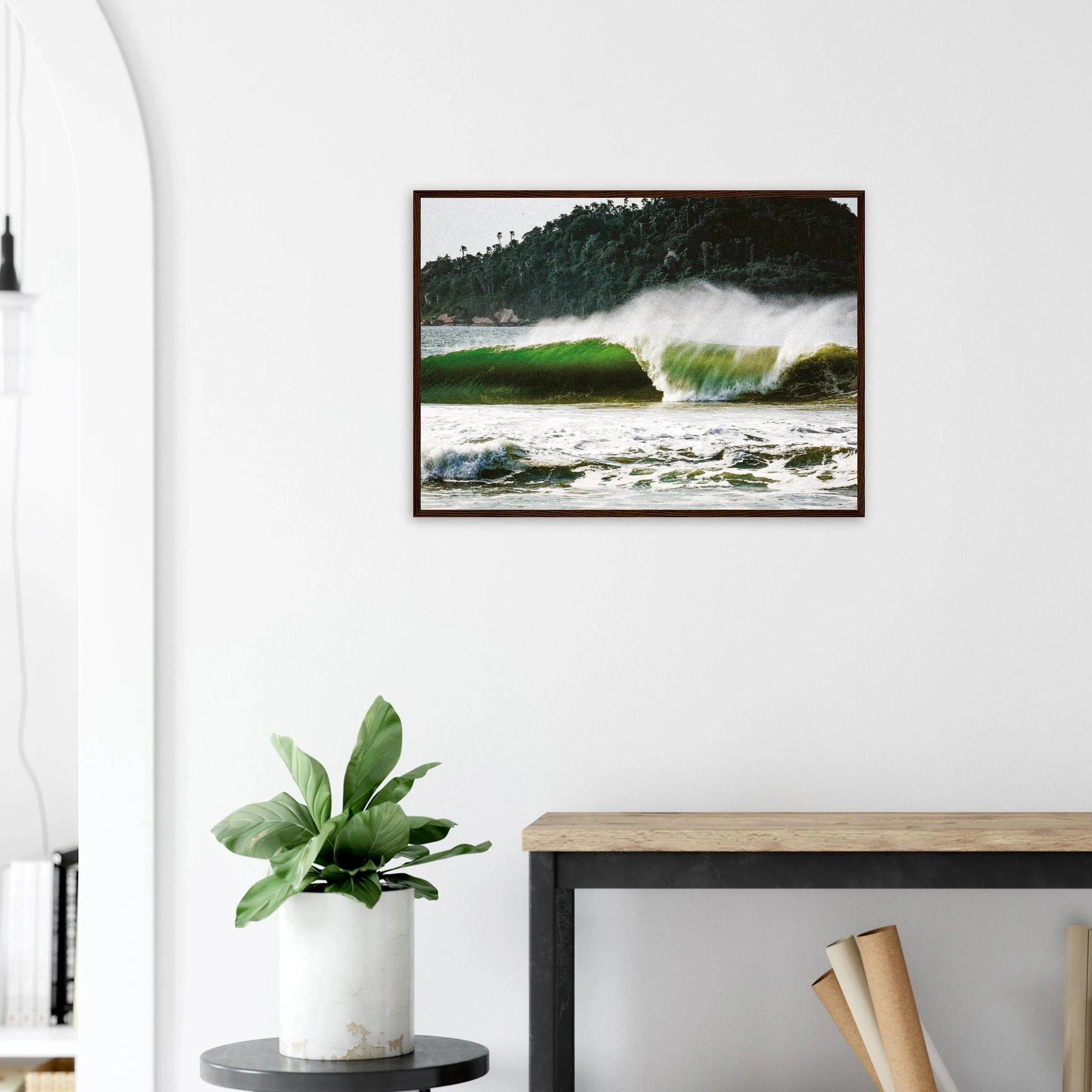 Florianópolis, Brasilien – Insel in Santa Catarina mit über 40 Stränden und Heimspot brasilianischer Pro-Surfer. Poster im Holzrahmen.