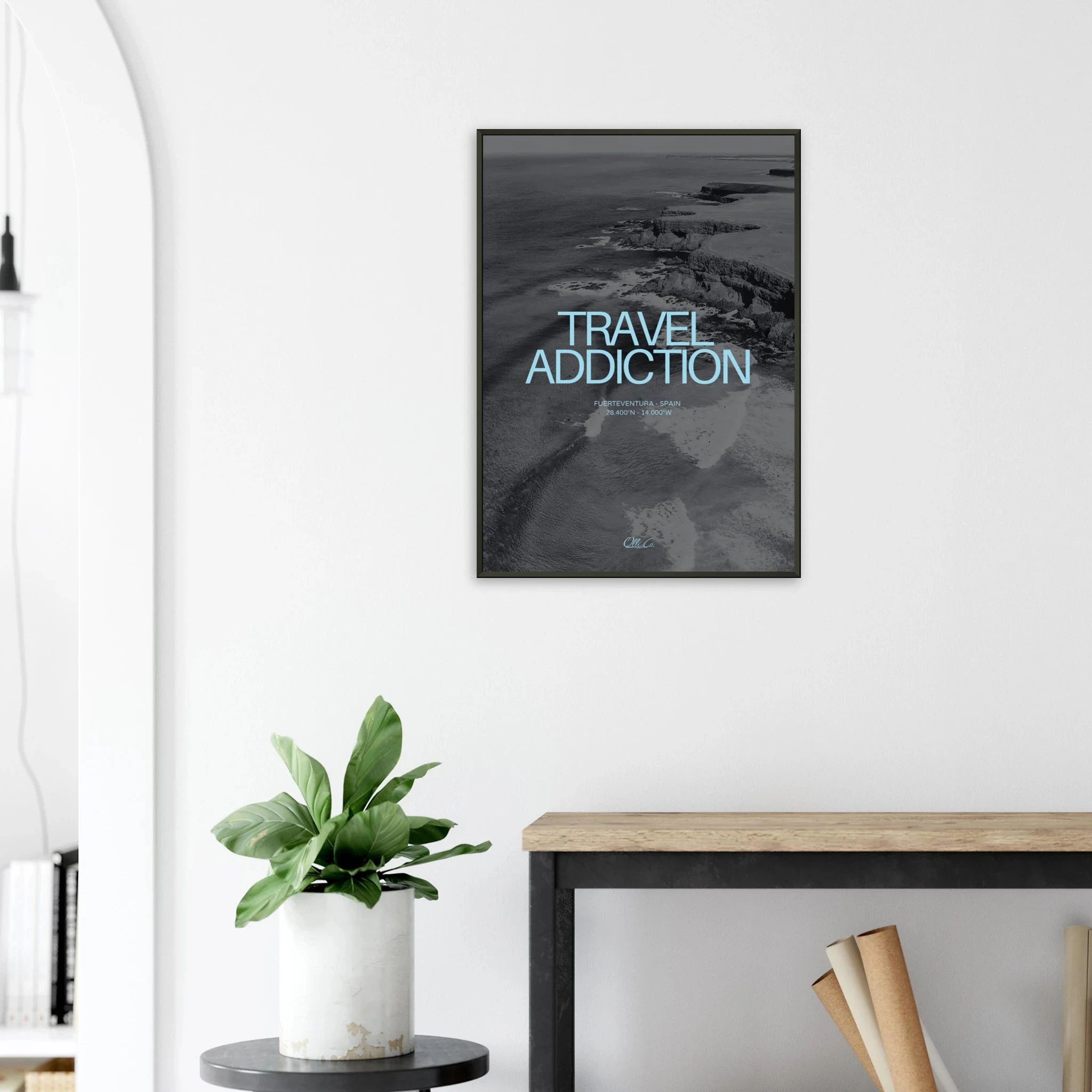 Fuerteventura, Spanien – Kanareninsel mit Vulkangestein-Reefbreaks im Norden und ganzjährig konstantem Atlantik-Swell. Poster im Metallrahmen.