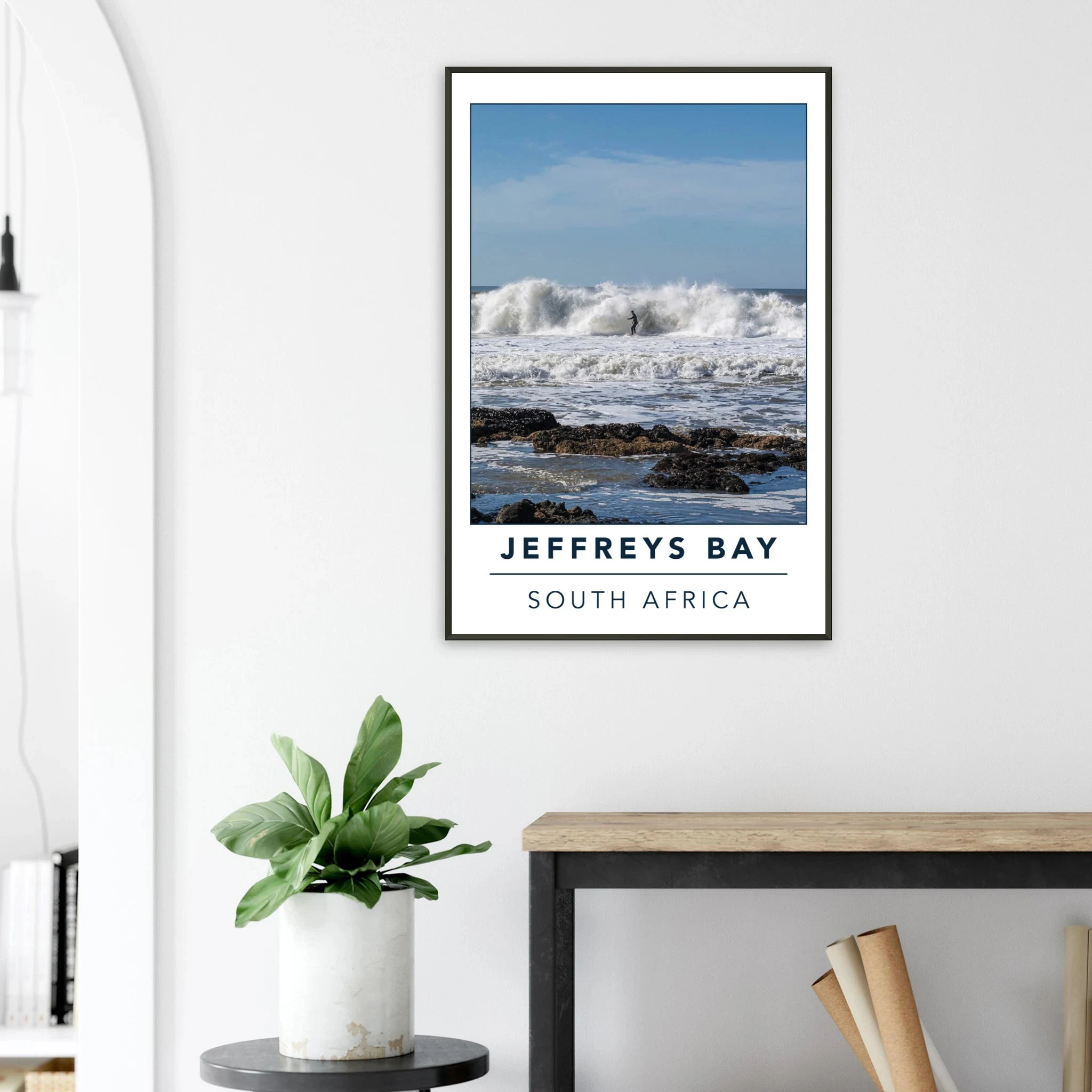 Jeffreys Bay, Südafrika – Supertubes-Pointbreak am Indischen Ozean, Austragungsort der WSL Corona Open J-Bay. Poster im Metallrahmen.