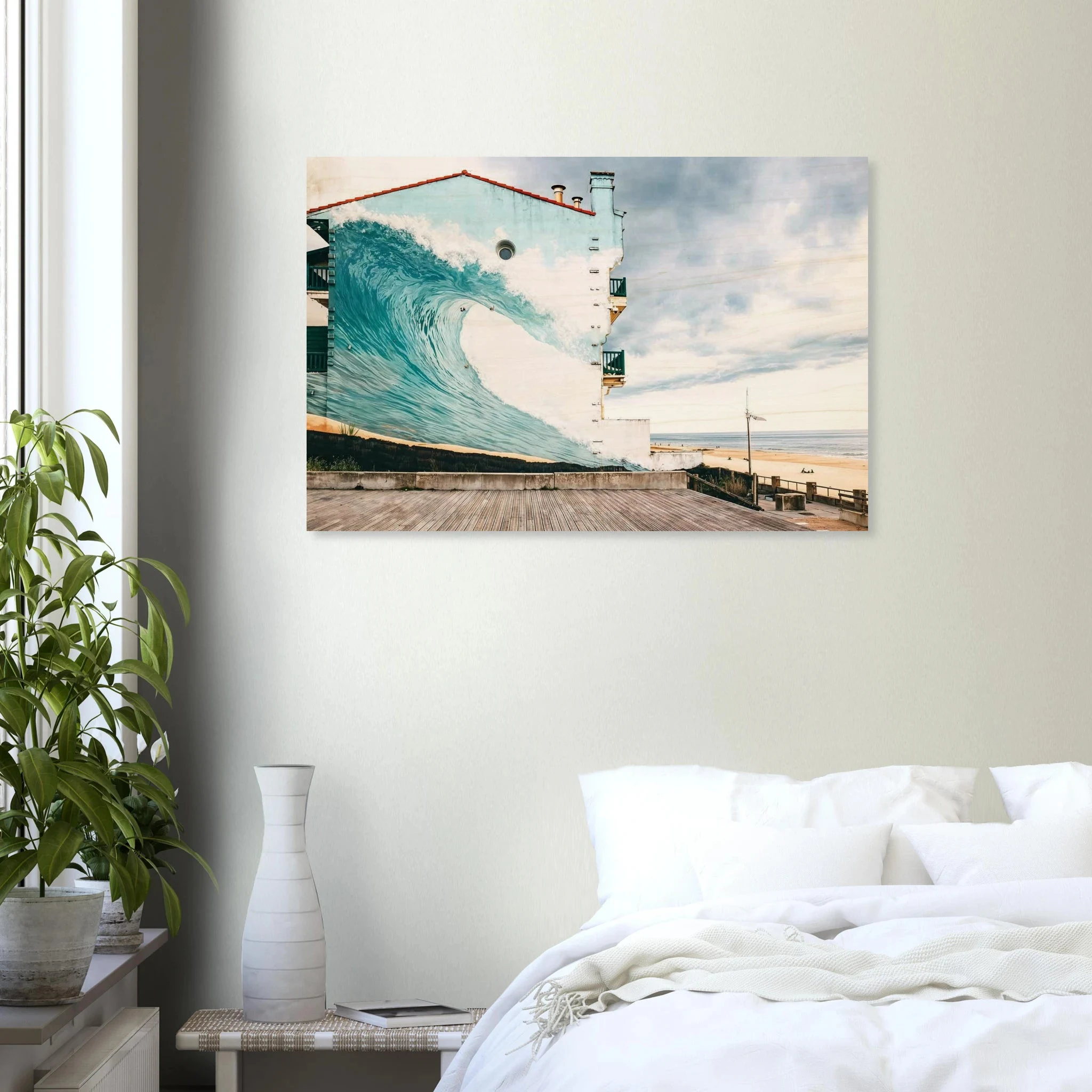 Hossegor, Frankreich – Beachbreak-Hotspot in den Landes, Austragungsort der WSL-Quiksilver-Pro-Wettkämpfe. Kunstdruck auf Holz.