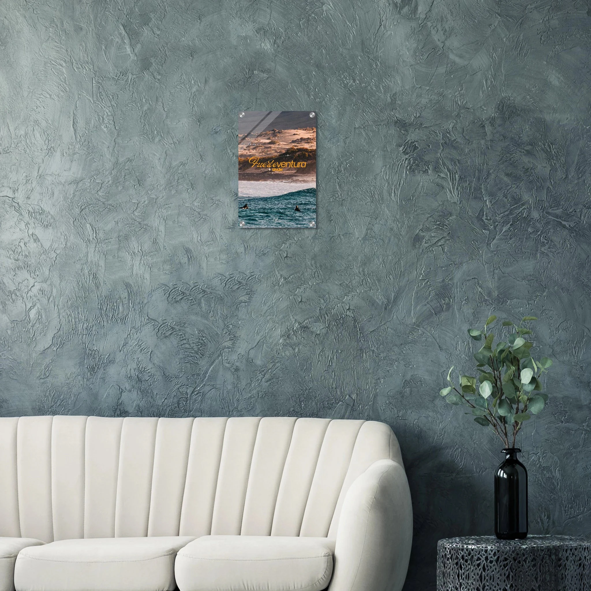 Fuerteventura, Spanien – Kanareninsel mit Vulkangestein-Reefbreaks im Norden und ganzjährig konstantem Atlantik-Swell. Kunstdruck auf Acrylglas.