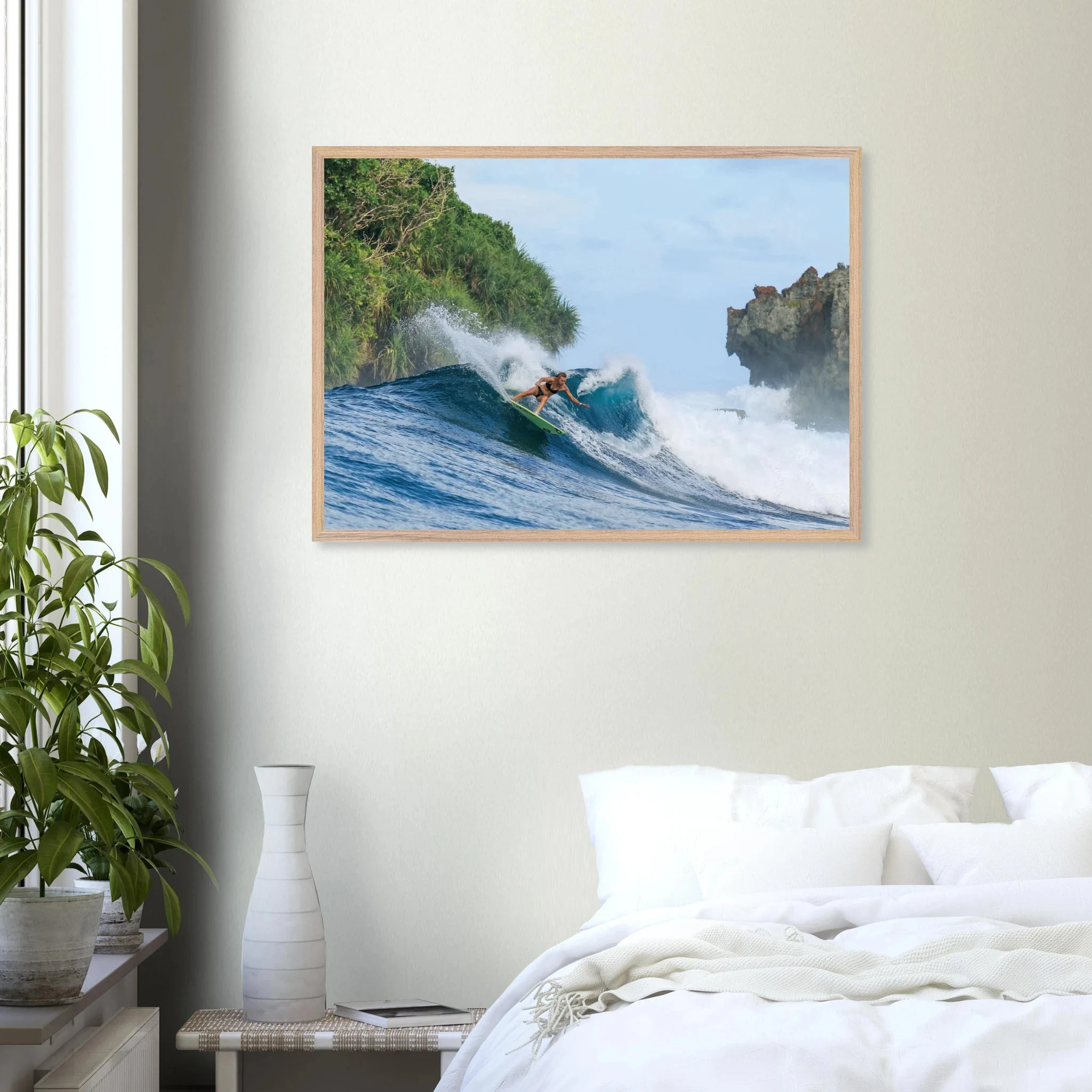 Siargao, Philippinen – Tropische Insel mit rechtem Reefbreak Cloud 9, Austragungsort der Siargao Cup. Poster im Galerie-Holzrahmen.