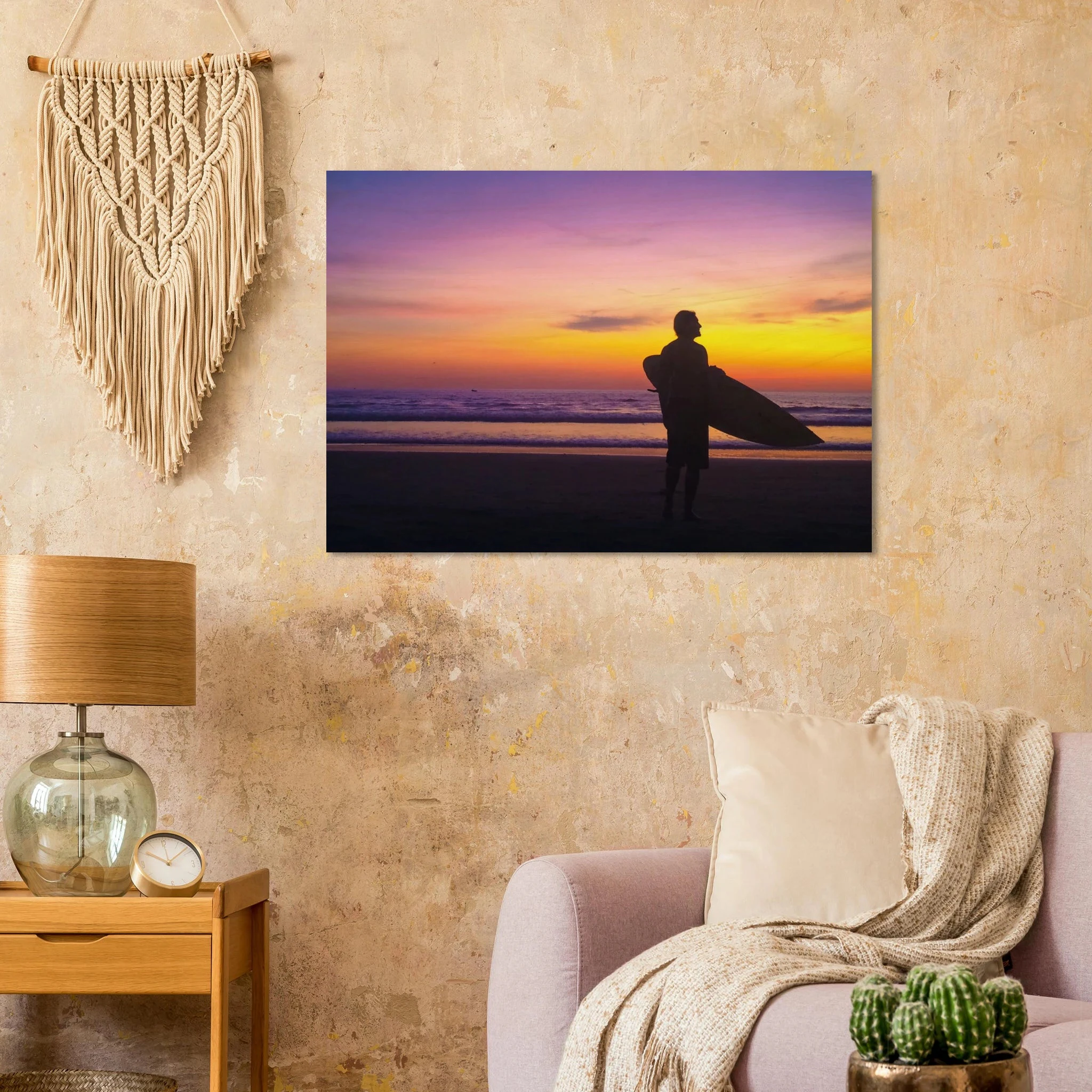 Montañita, Ecuador – Pazifik-Surferdorf an der Ruta del Sol mit rechtem Pointbreak und Backpacker-Szene. Kunstdruck auf Holz.