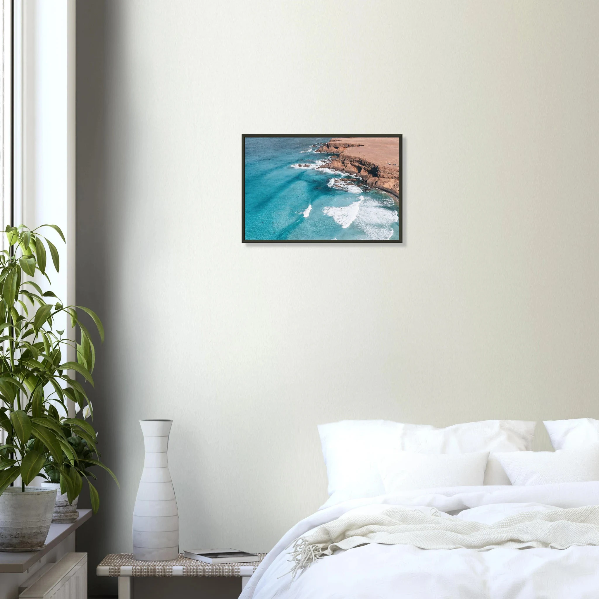 Fuerteventura, Spanien – Kanareninsel mit Vulkangestein-Reefbreaks im Norden und ganzjährig konstantem Atlantik-Swell. Poster im Metallrahmen.