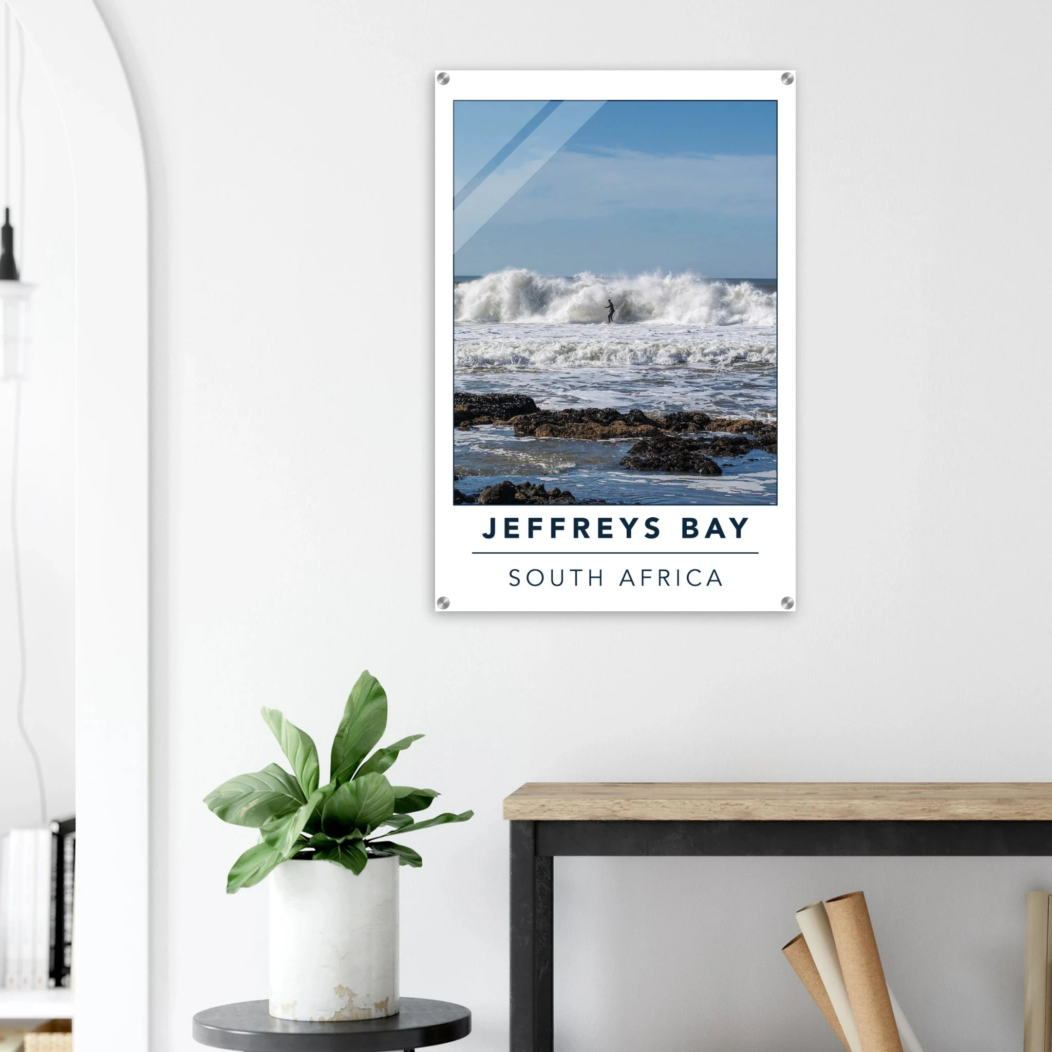 Jeffreys Bay, Südafrika – Supertubes-Pointbreak am Indischen Ozean, Austragungsort der WSL Corona Open J-Bay. Kunstdruck auf Acrylglas.