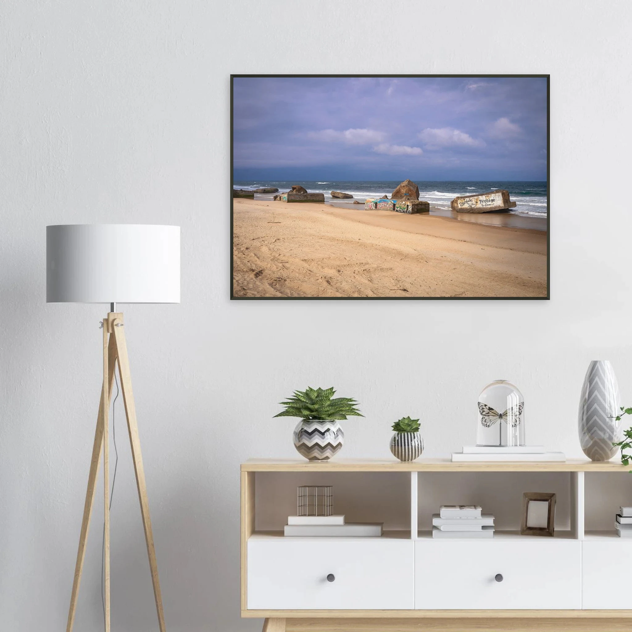 Capbreton, Frankreich – Hafenstadt an der französischen Atlantikküste mit Gouf-Canyon vor der Küste und kräftigen Beachbreaks. Poster im Metallrahmen.