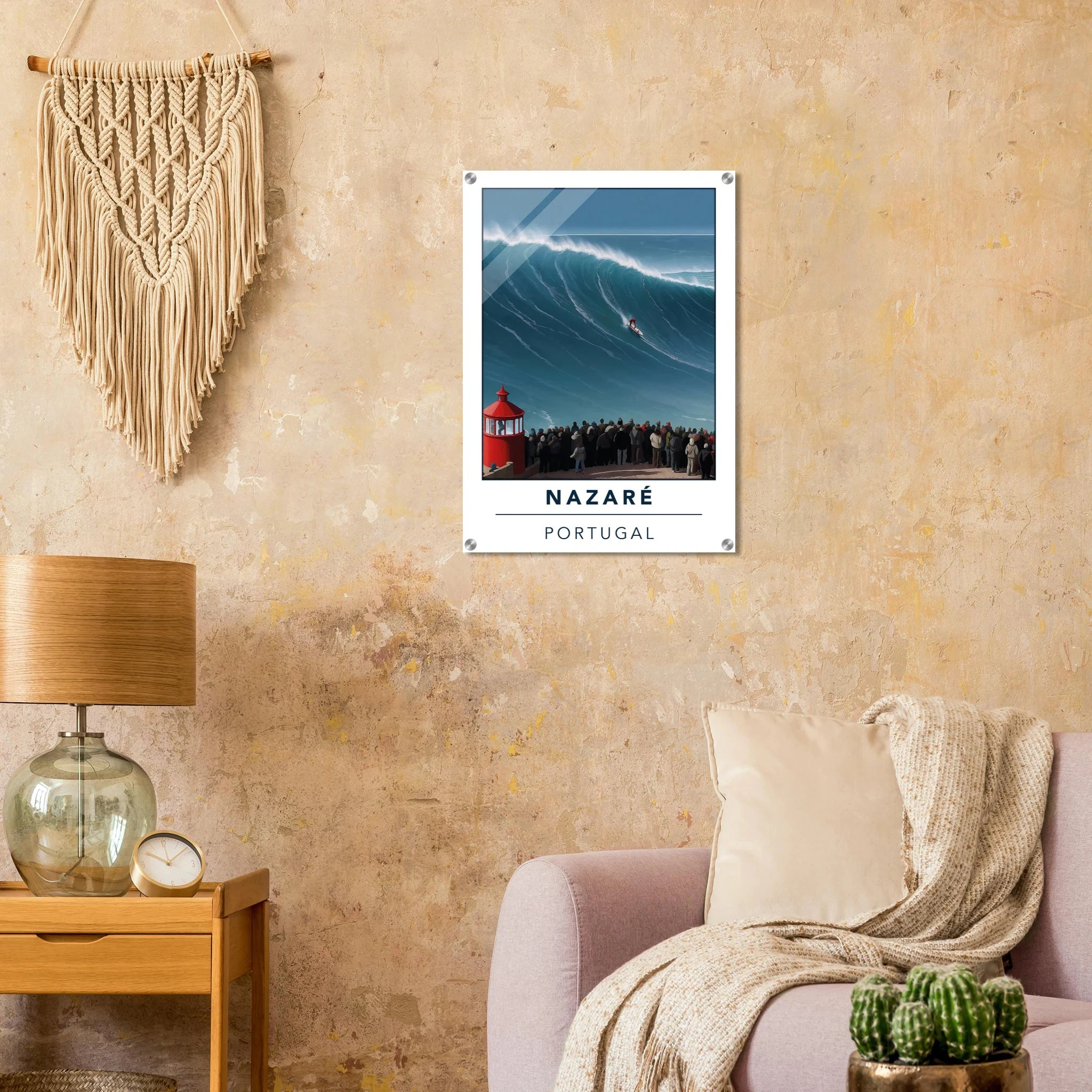 Nazaré, Portugal – Praia do Norte, weltgrößte Big-Wave-Welle Europas an der portugiesischen Atlantikküste. Kunstdruck auf Acrylglas.