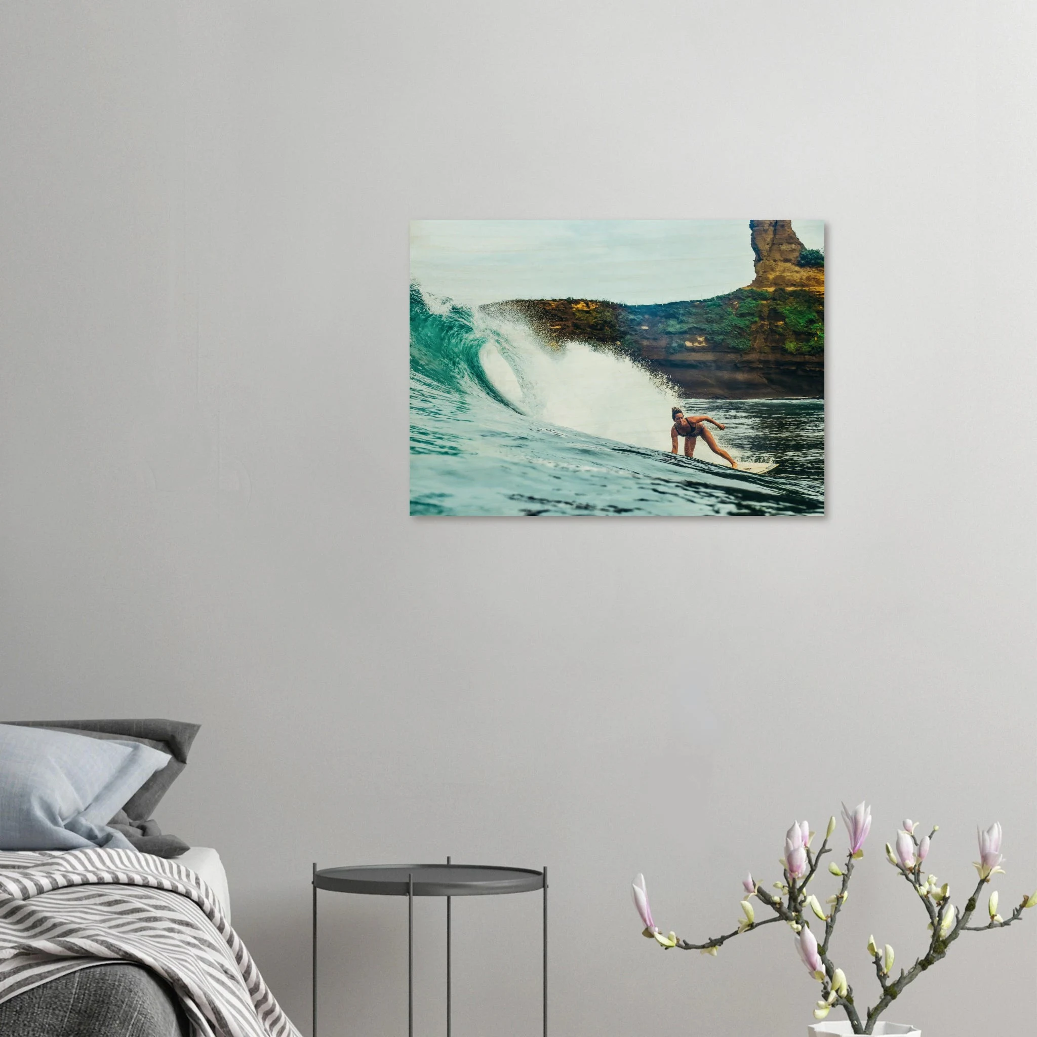 Montañita, Ecuador – Pazifik-Surferdorf an der Ruta del Sol mit rechtem Pointbreak und Backpacker-Szene. Kunstdruck auf Holz.