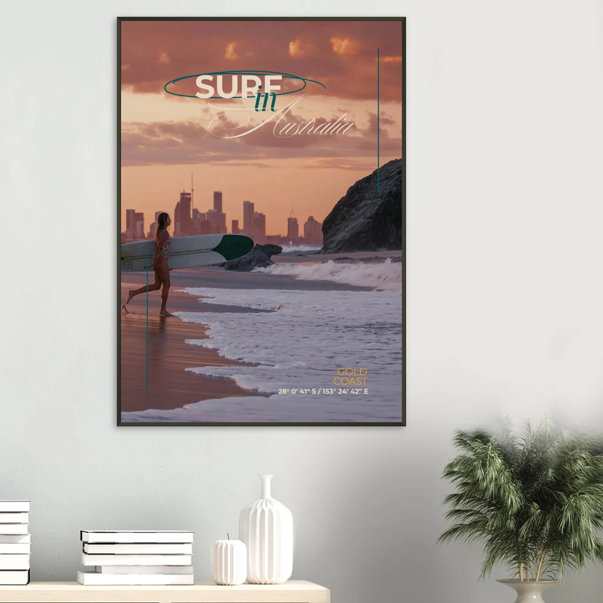Gold Coast, Australien – Queensland-Küste mit Superbank Pointbreaks wie Snapper Rocks und Kirra. Poster im Metallrahmen.