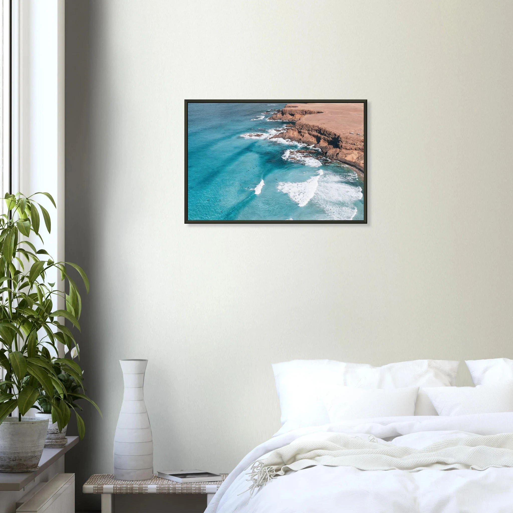 Fuerteventura, Spanien – Kanareninsel mit Vulkangestein-Reefbreaks im Norden und ganzjährig konstantem Atlantik-Swell. Poster im Metallrahmen.