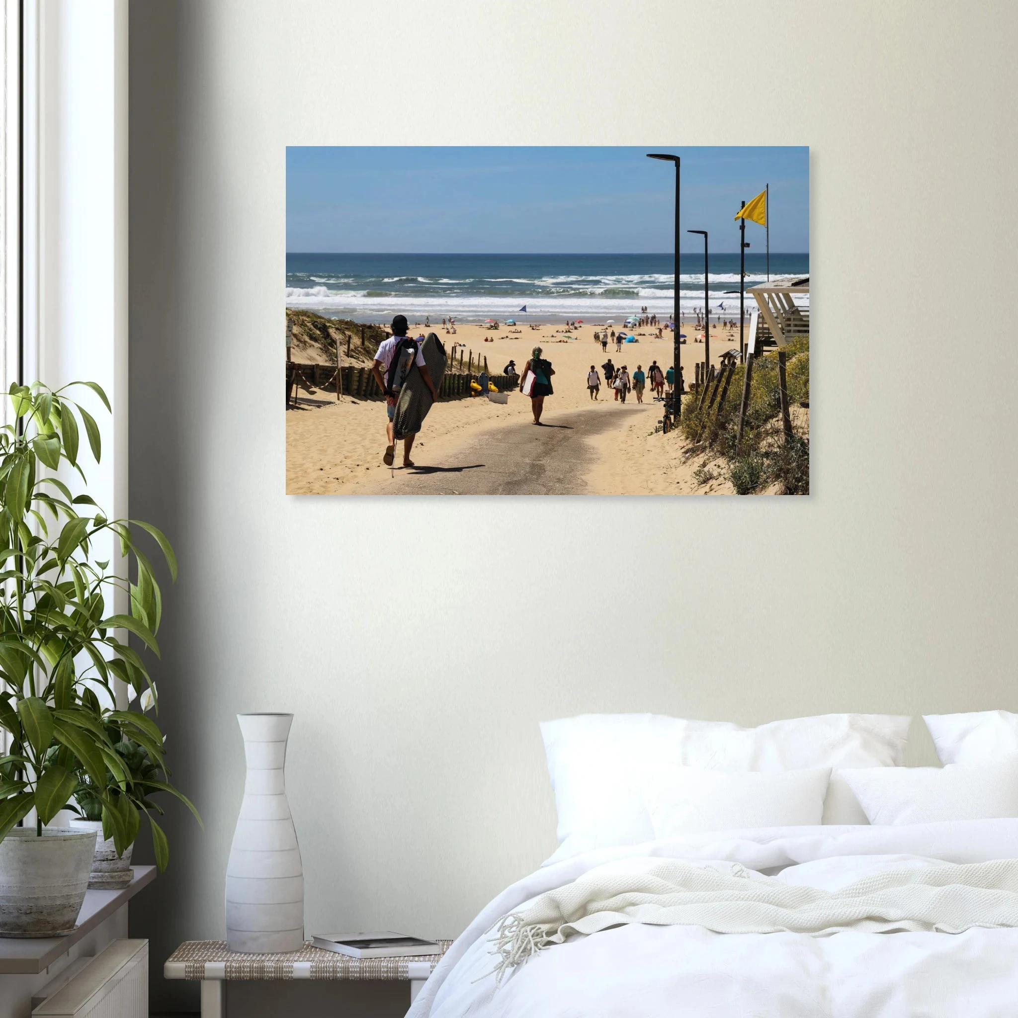 Moliets-et-Maa, Frankreich – Ruhiger Pinienwald-Strand in den Landes mit beständigem Atlantik-Swell für alle Levels. Kunstdruck auf Alu-Dibond.