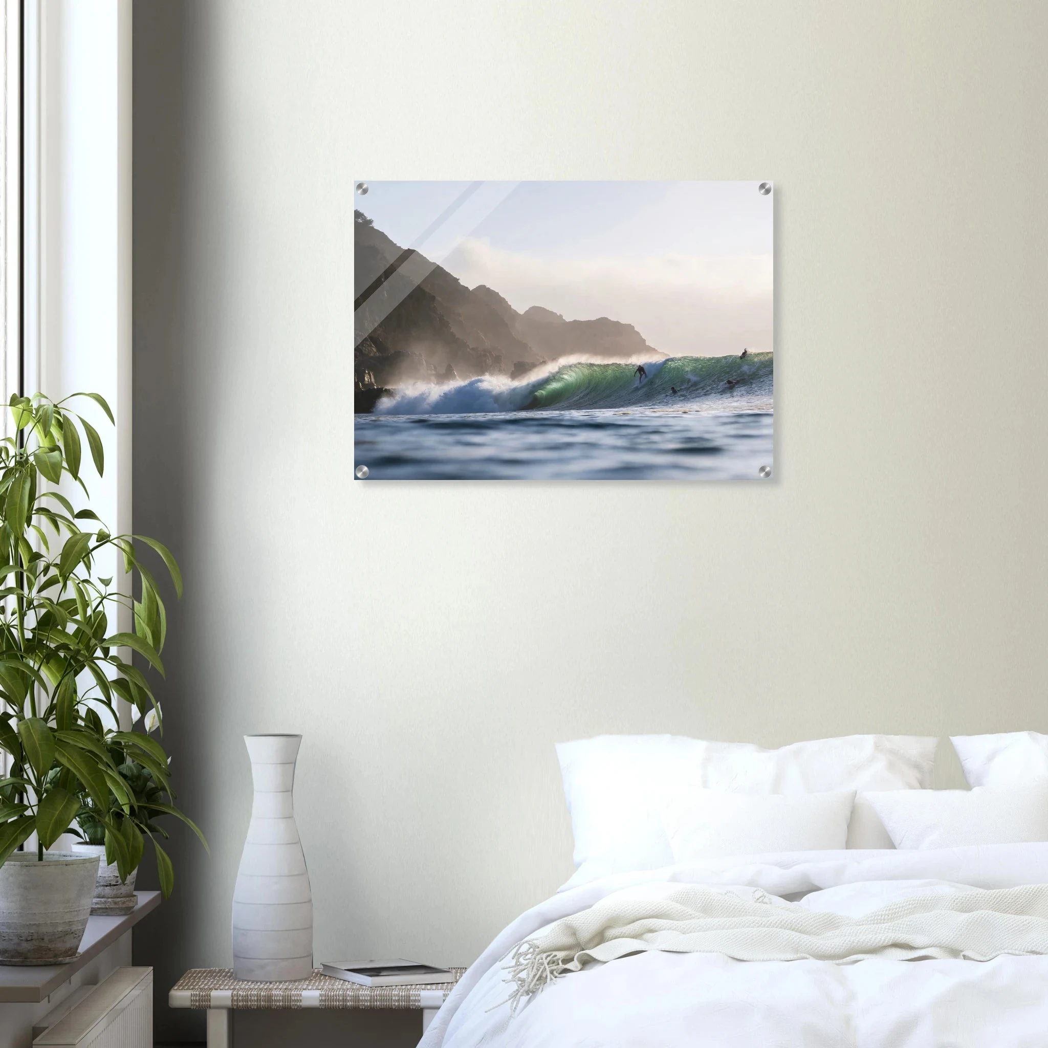 Punta de Lobos, Chile – Linker Pointbreak bei Pichilemu mit charakteristischen Felsnadeln Los Morros. Kunstdruck auf Acrylglas.