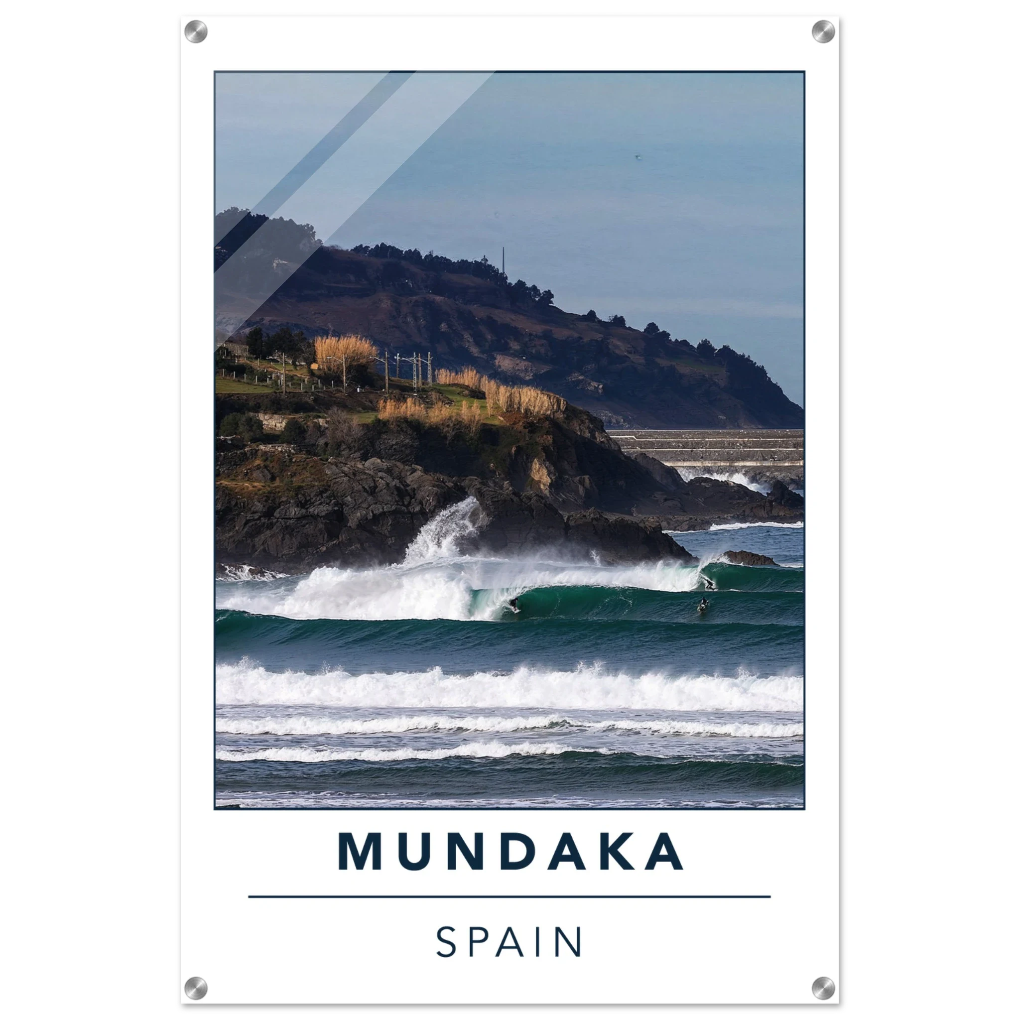 Mundaka, Spanien – Linke Flussmündungswelle im Baskenland, eine der längsten Barrels Europas. Kunstdruck auf Acrylglas.