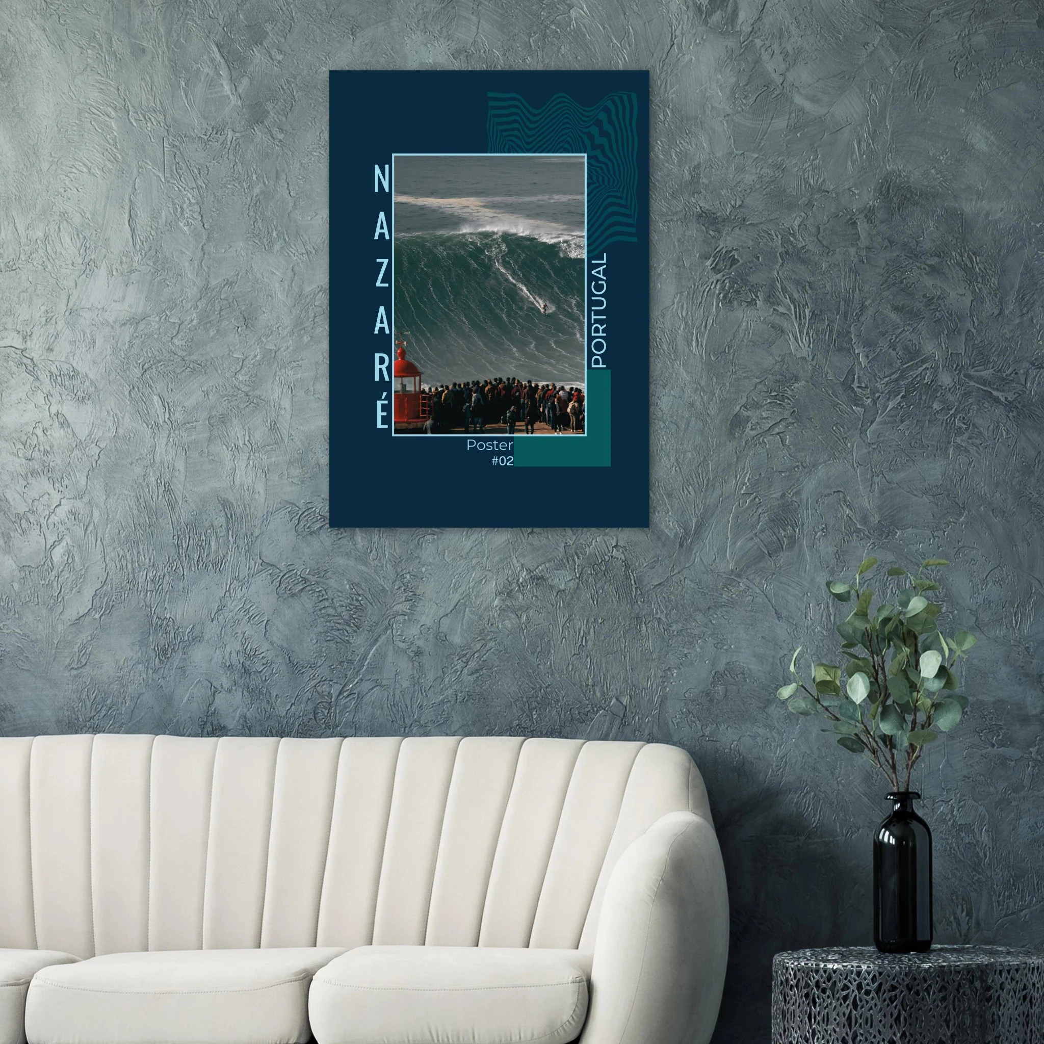Nazaré, Portugal – Praia do Norte, weltgrößte Big-Wave-Welle Europas an der portugiesischen Atlantikküste. Kunstdruck auf Alu-Dibond.