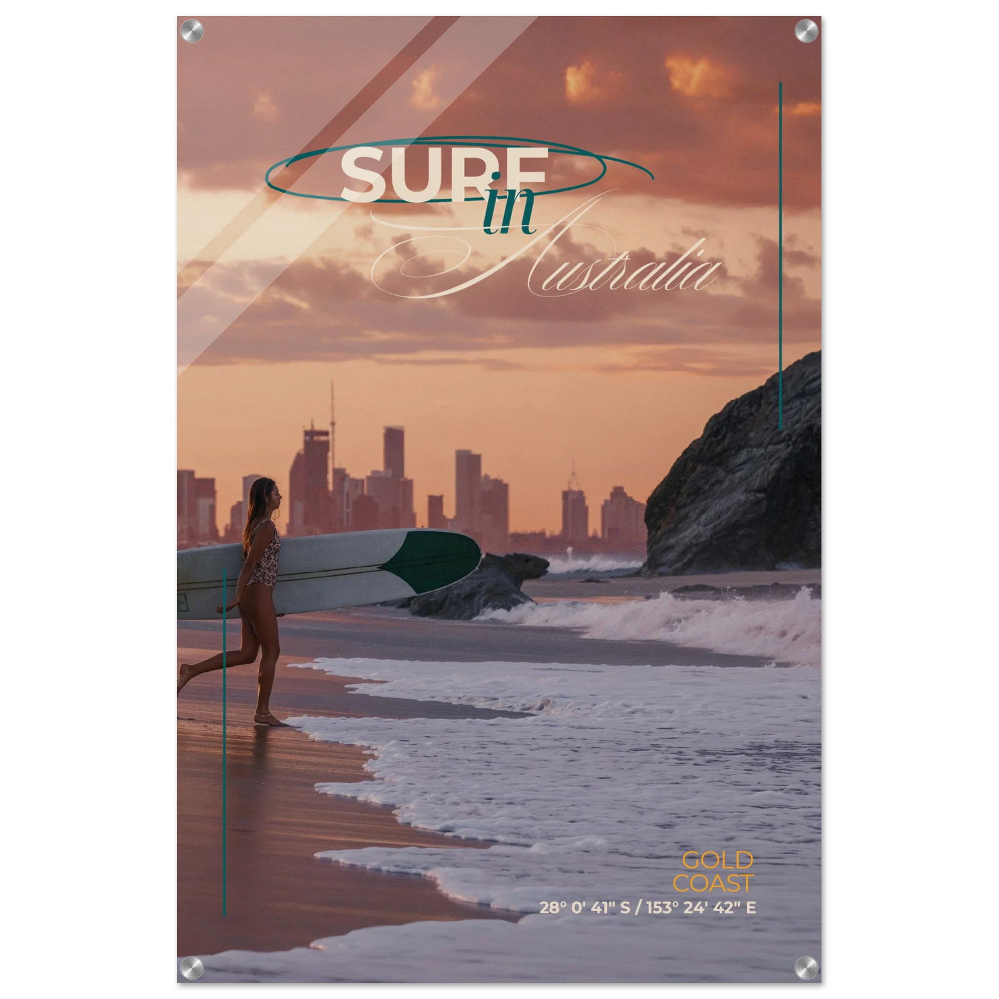 Gold Coast, Australien – Queensland-Küste mit Superbank Pointbreaks wie Snapper Rocks und Kirra. Kunstdruck auf Acrylglas.