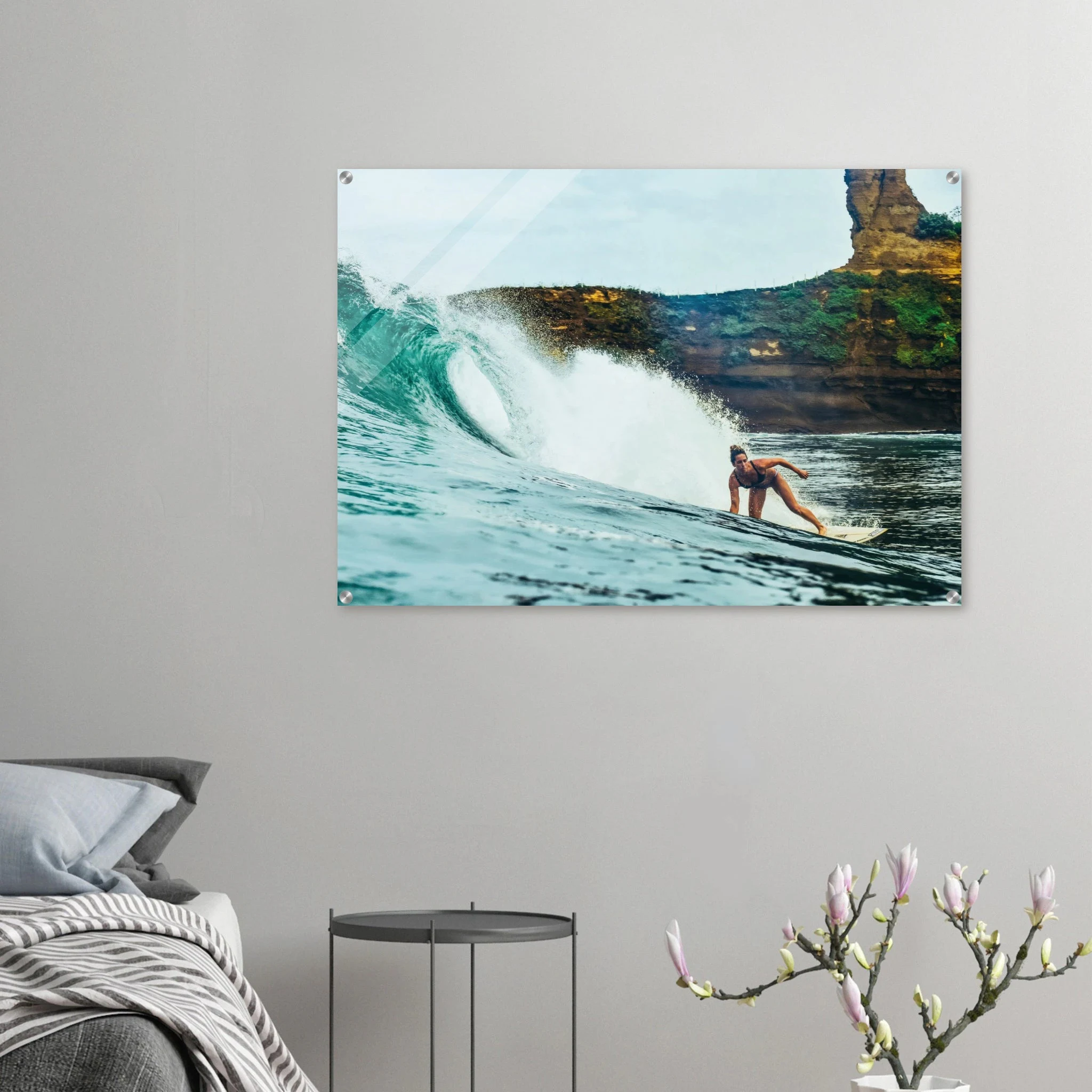 Montañita, Ecuador – Pazifik-Surferdorf an der Ruta del Sol mit rechtem Pointbreak und Backpacker-Szene. Kunstdruck auf Acrylglas.