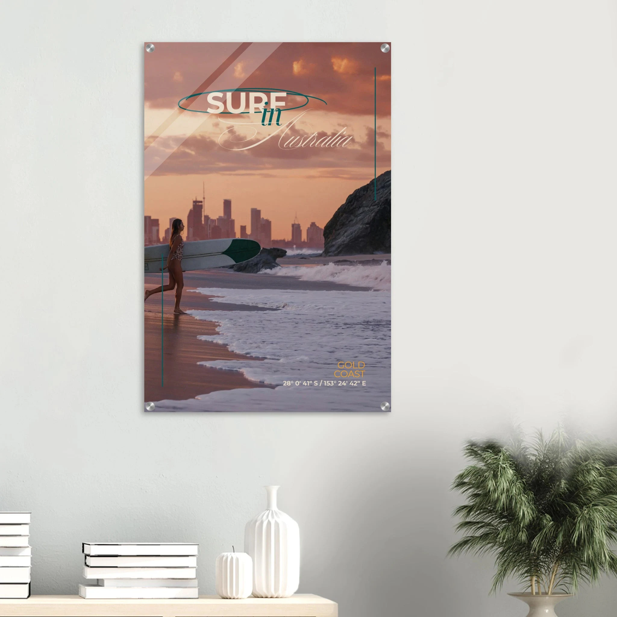 Gold Coast, Australien – Queensland-Küste mit Superbank Pointbreaks wie Snapper Rocks und Kirra. Kunstdruck auf Acrylglas.