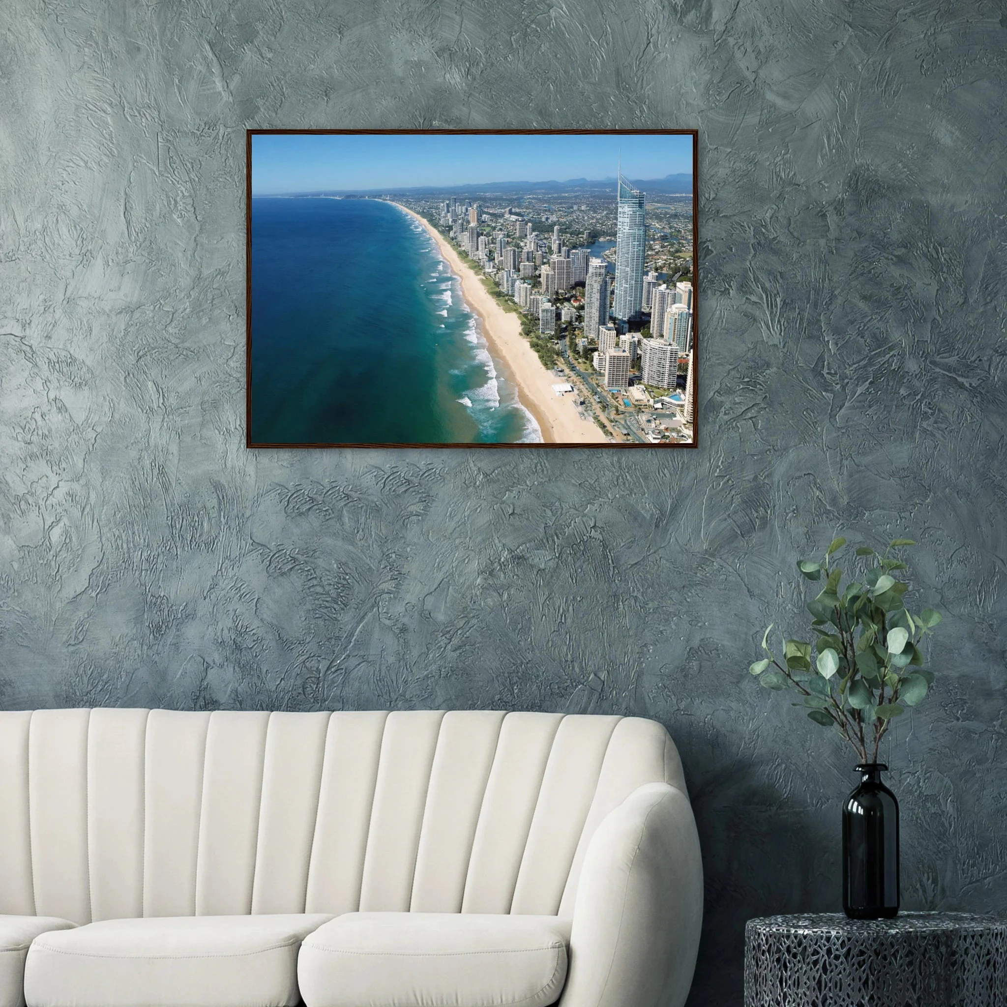 Gold Coast, Australien – Queensland-Küste mit Superbank Pointbreaks wie Snapper Rocks und Kirra. Poster im Holzrahmen.