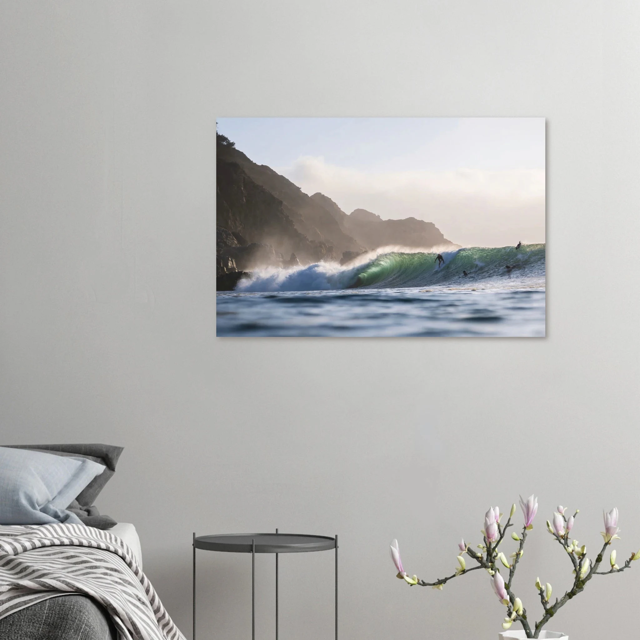 Punta de Lobos, Chile – Linker Pointbreak bei Pichilemu mit charakteristischen Felsnadeln Los Morros. Kunstdruck auf Alu-Dibond.
