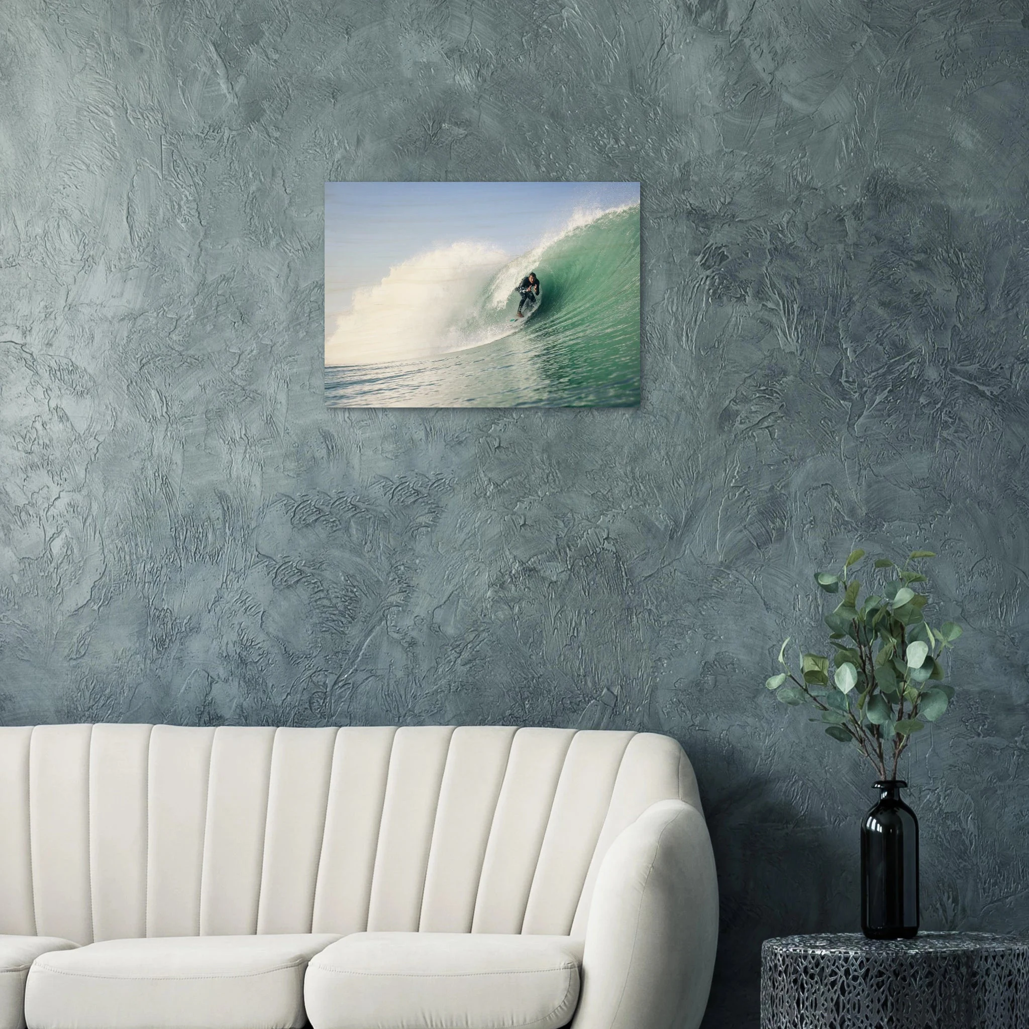Seignosse, Frankreich – Dünenstrand in den Landes mit hohlen Beachbreaks und ausgeprägter Herbstsaison. Kunstdruck auf Holz.