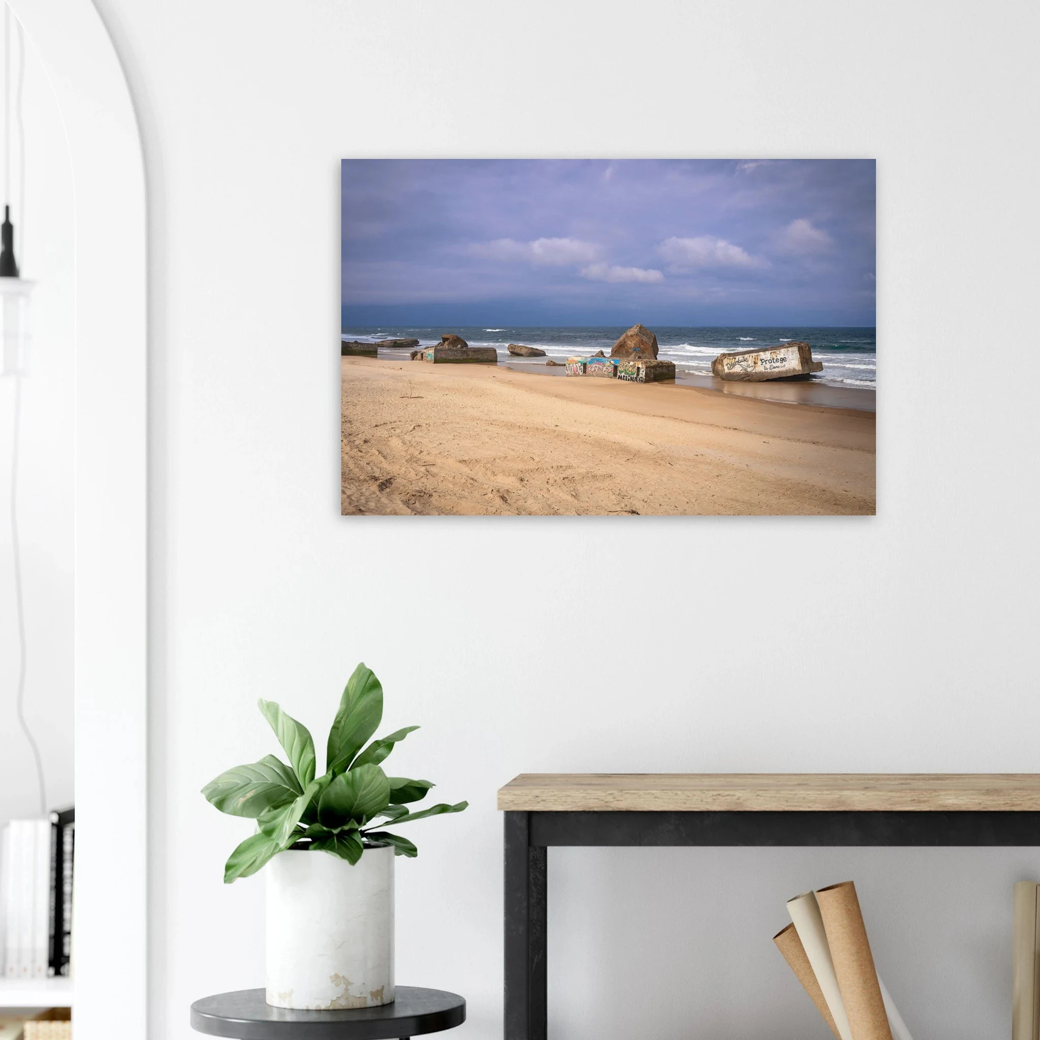 Capbreton, Frankreich – Hafenstadt an der französischen Atlantikküste mit Gouf-Canyon vor der Küste und kräftigen Beachbreaks. Kunstdruck auf Alu-Dibond.