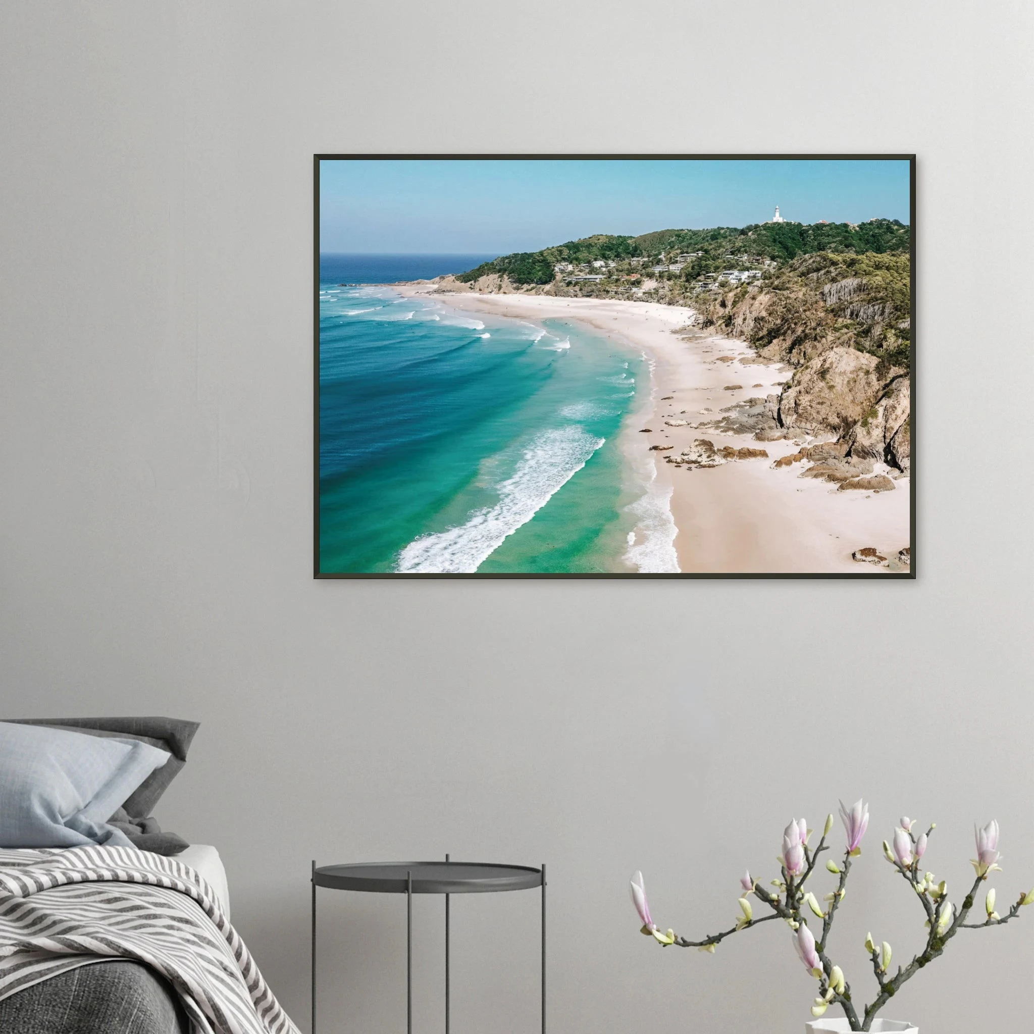 Byron Bay, Australien – Östlichster Punkt Australiens mit langen Pointbreaks und entspanntem Longboard-Flair. Poster im Metallrahmen.