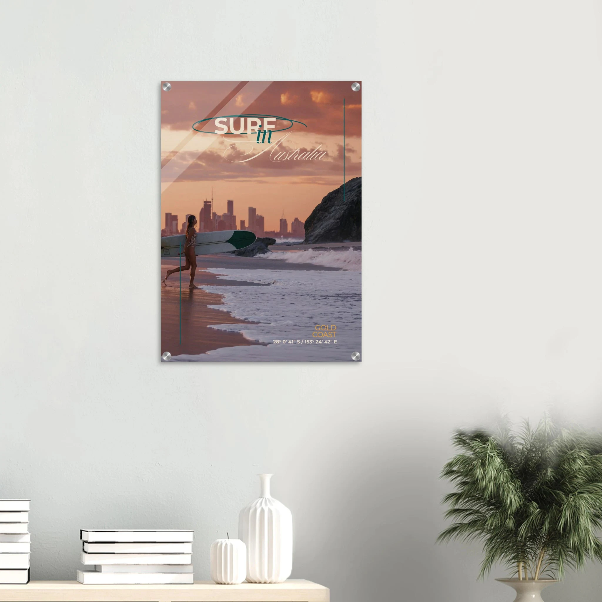 Gold Coast, Australien – Queensland-Küste mit Superbank Pointbreaks wie Snapper Rocks und Kirra. Kunstdruck auf Acrylglas.